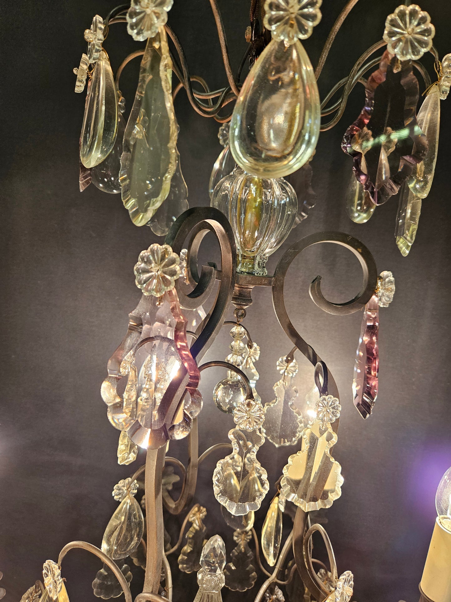 6-Arm French Chandelier With Coloured Glass