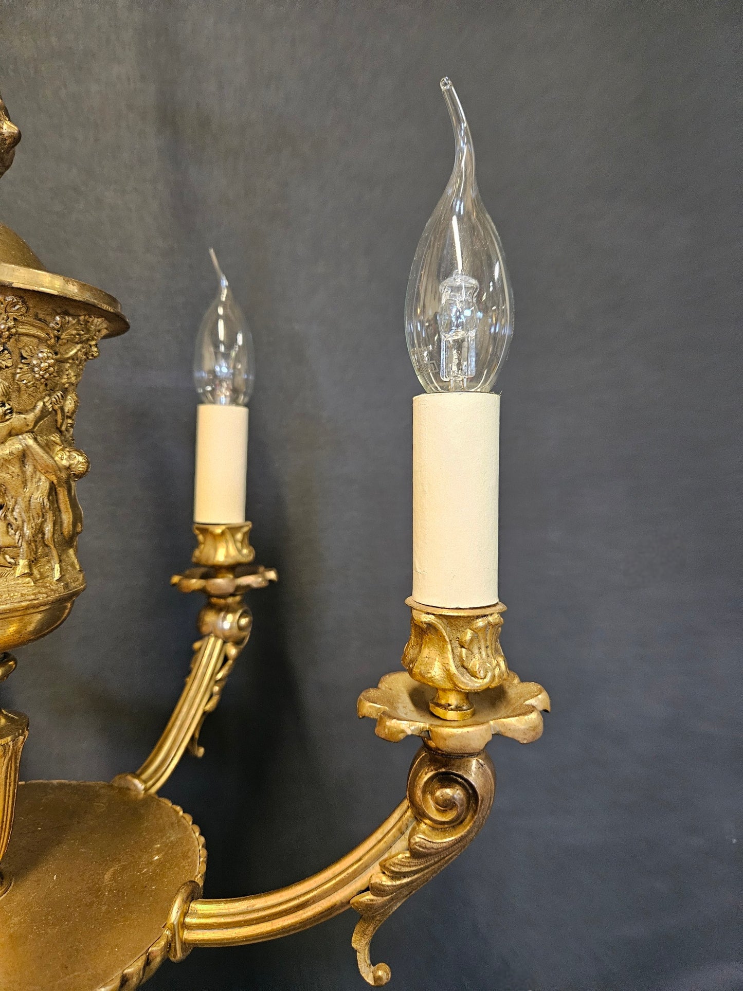 5-Arm Gilt Brass Empire-Style Chandelier, CA. 1920
