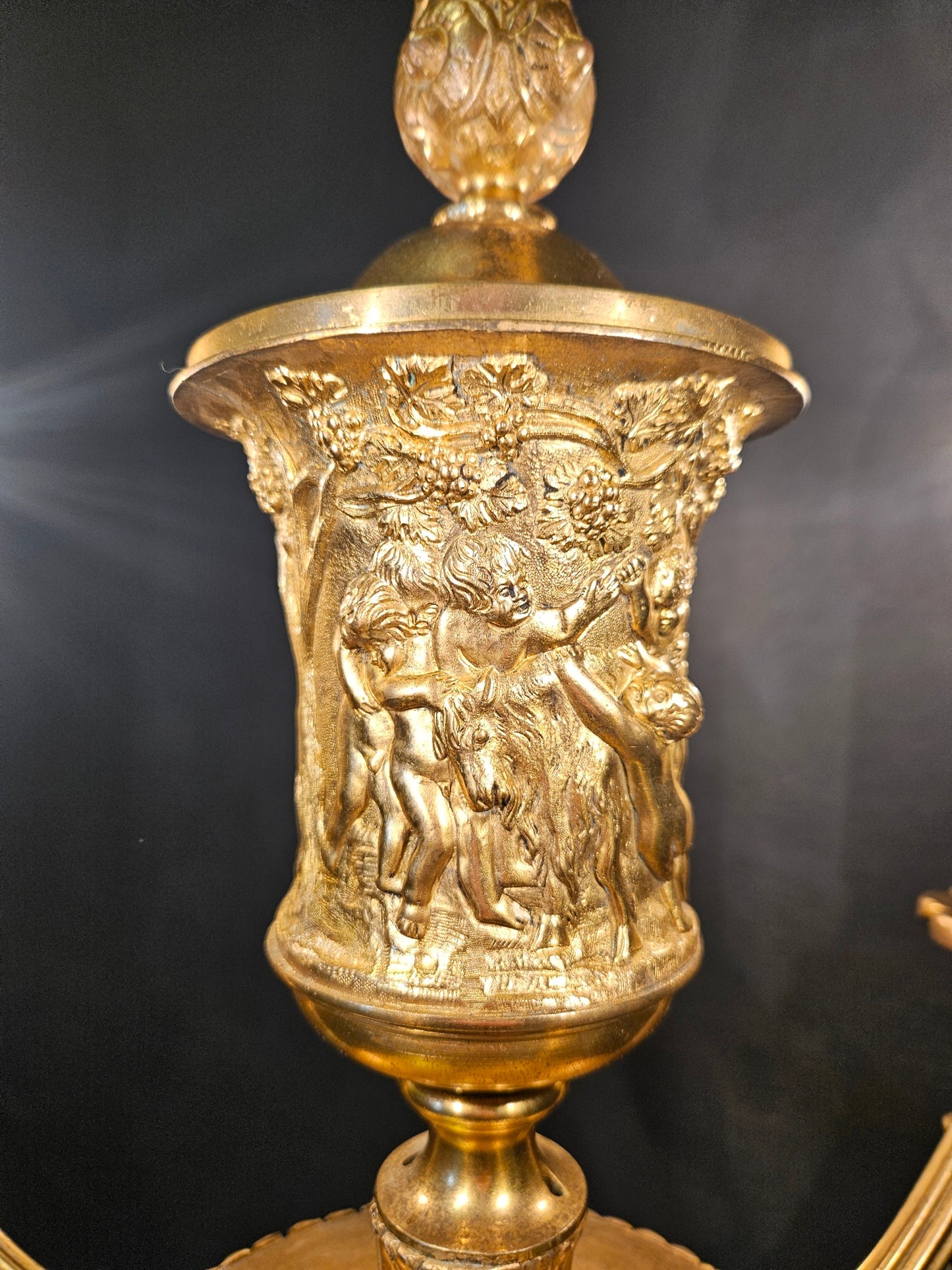 5-Arm Gilt Brass Empire-Style Chandelier, CA. 1920