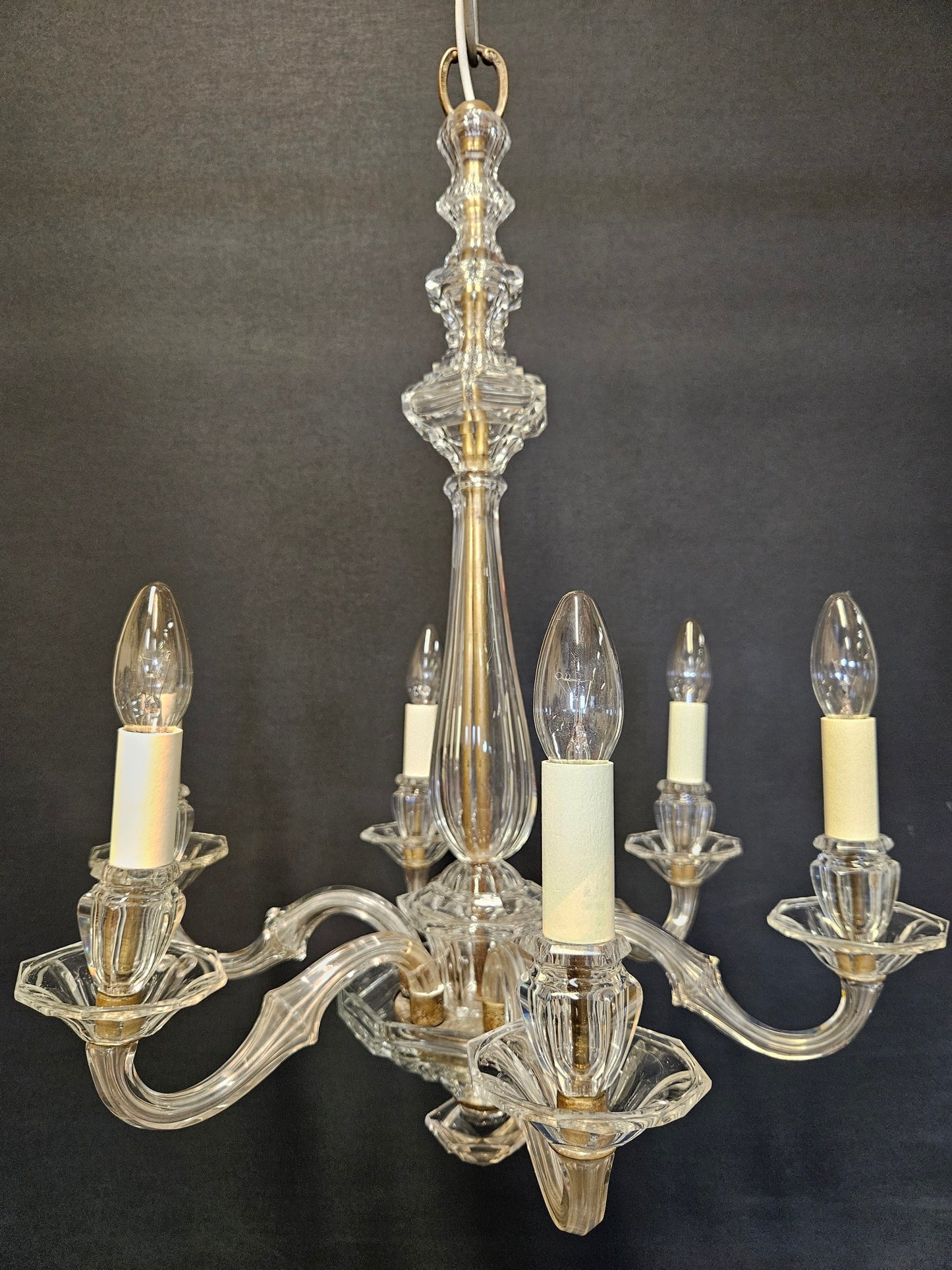 6-Arm Burt, Escaré & Denelle Glass Chandelier, CA. 1930