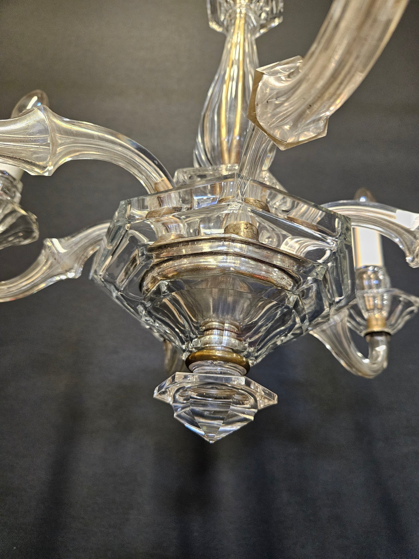 6-Arm Burt, Escaré & Denelle Glass Chandelier, CA. 1930