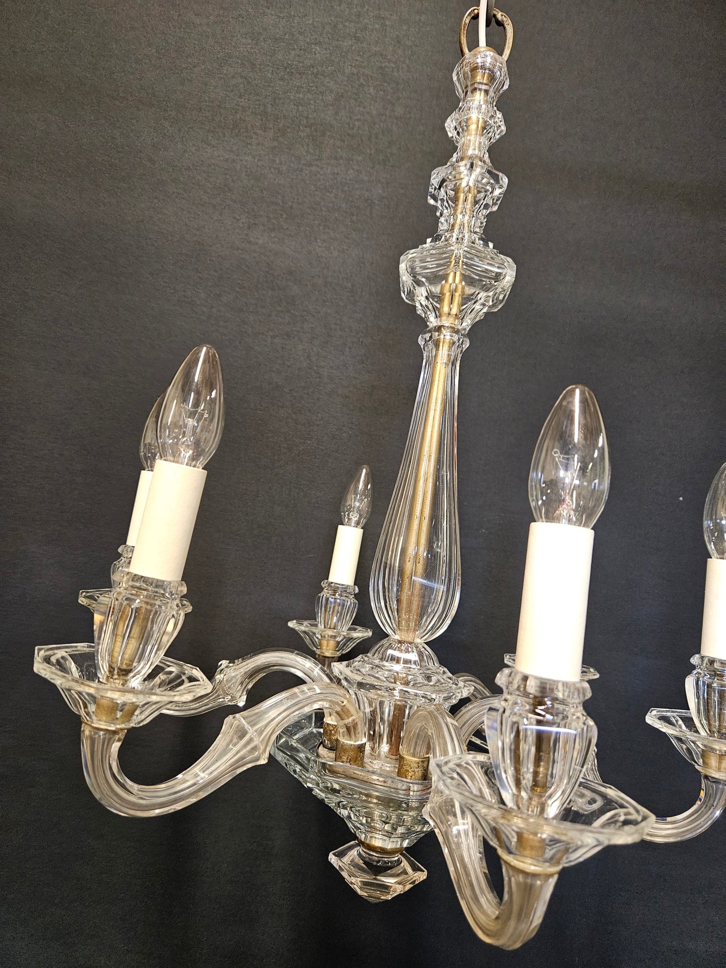 6-Arm Burt, Escaré & Denelle Glass Chandelier, CA. 1930