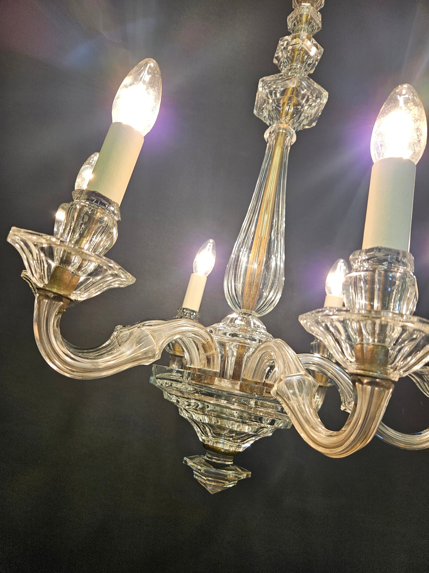 6-Arm Burt, Escaré & Denelle Glass Chandelier, CA. 1930