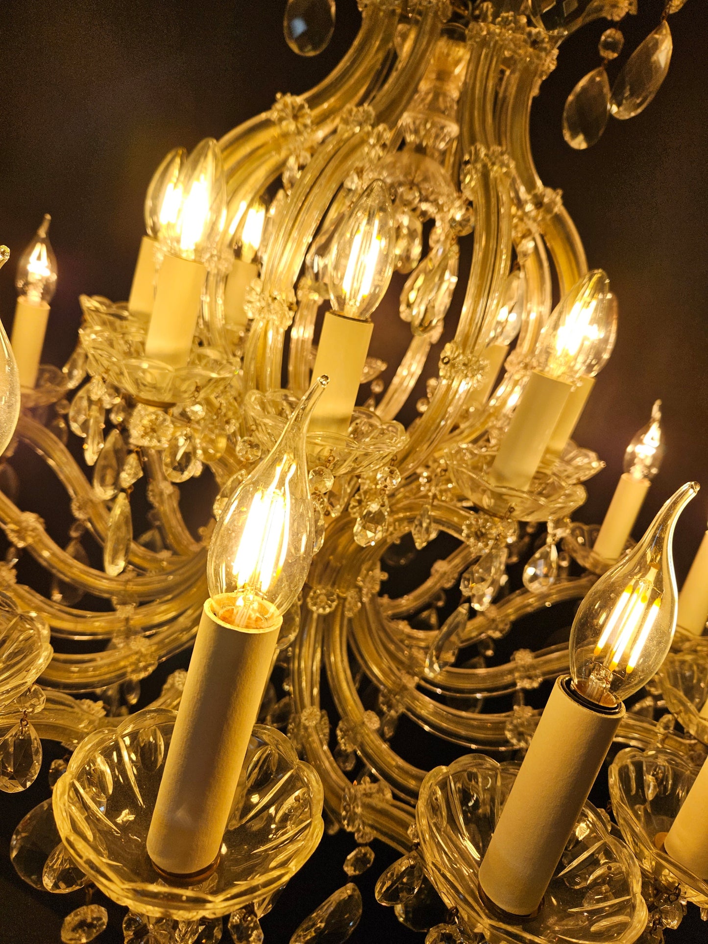 arty view of chandelier lit up