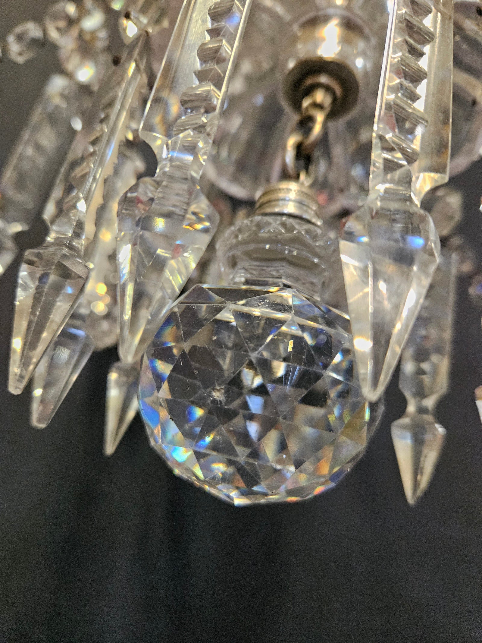 close up of bottom part of chandelier