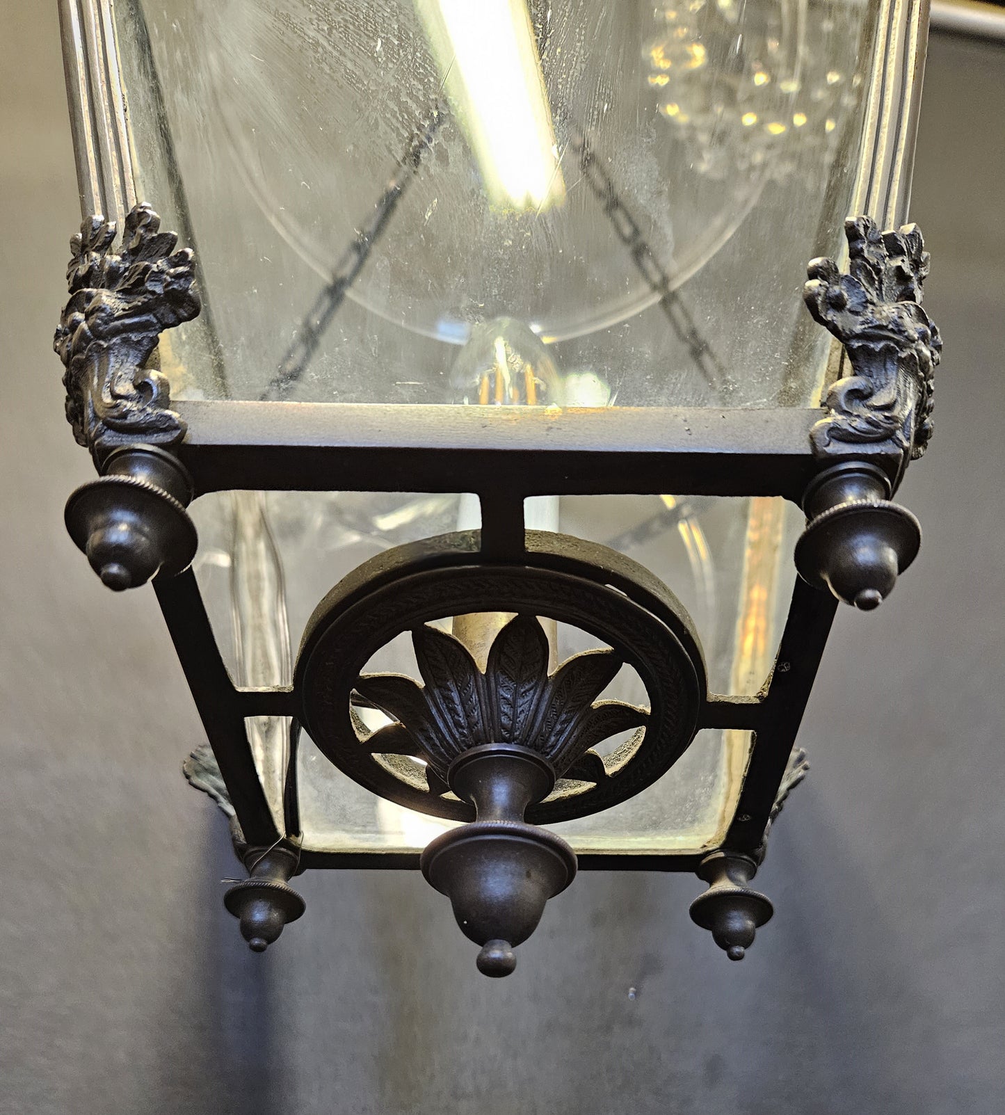 close up view from below showing intricate bottom of lantern