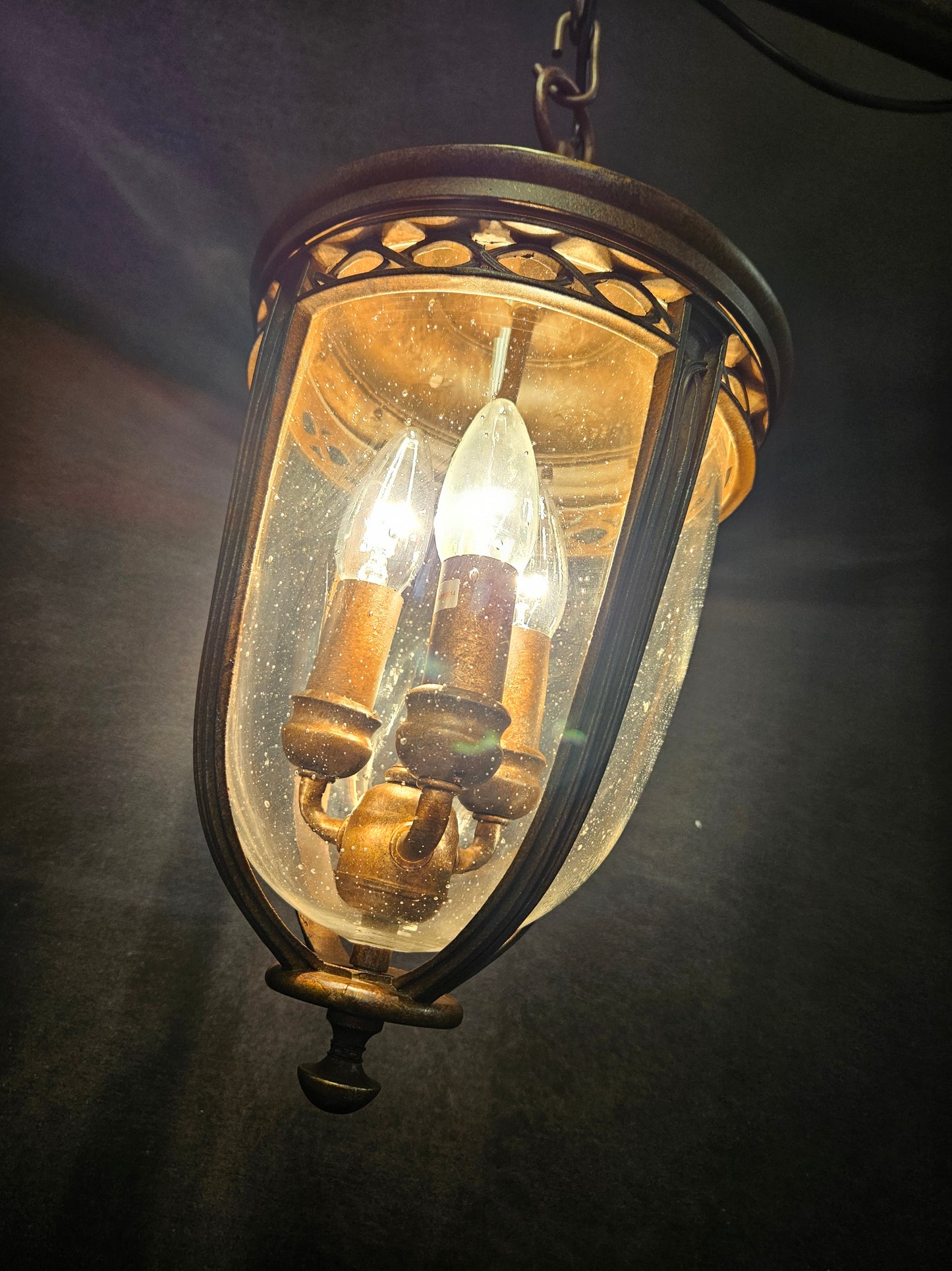 angled view of lantern lit