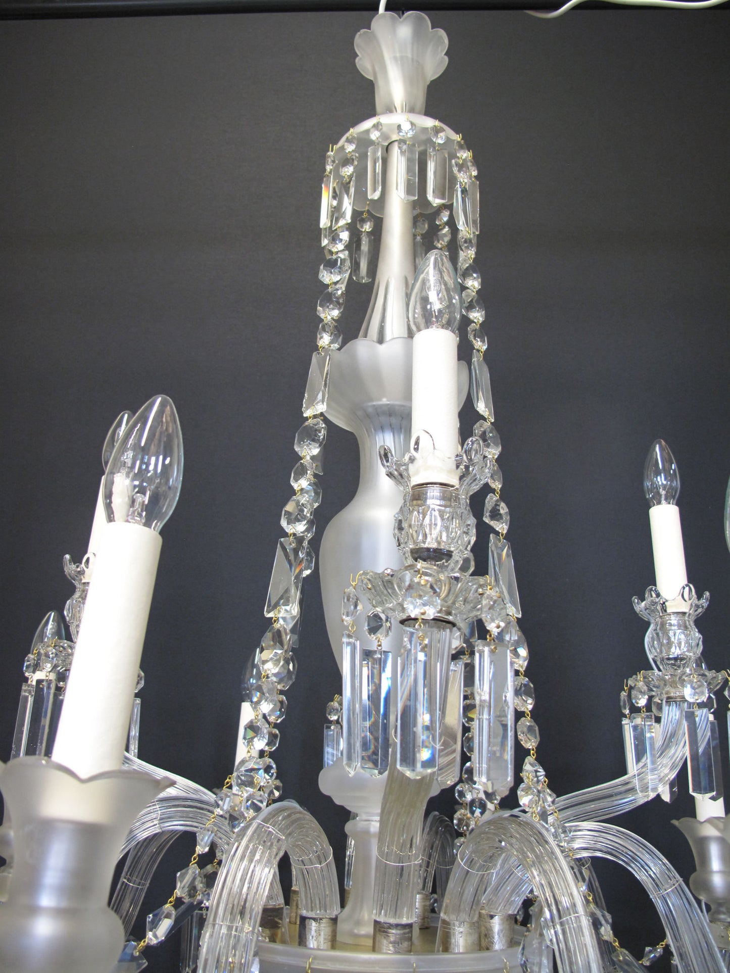 12 arm victorian chandelier, arm level view