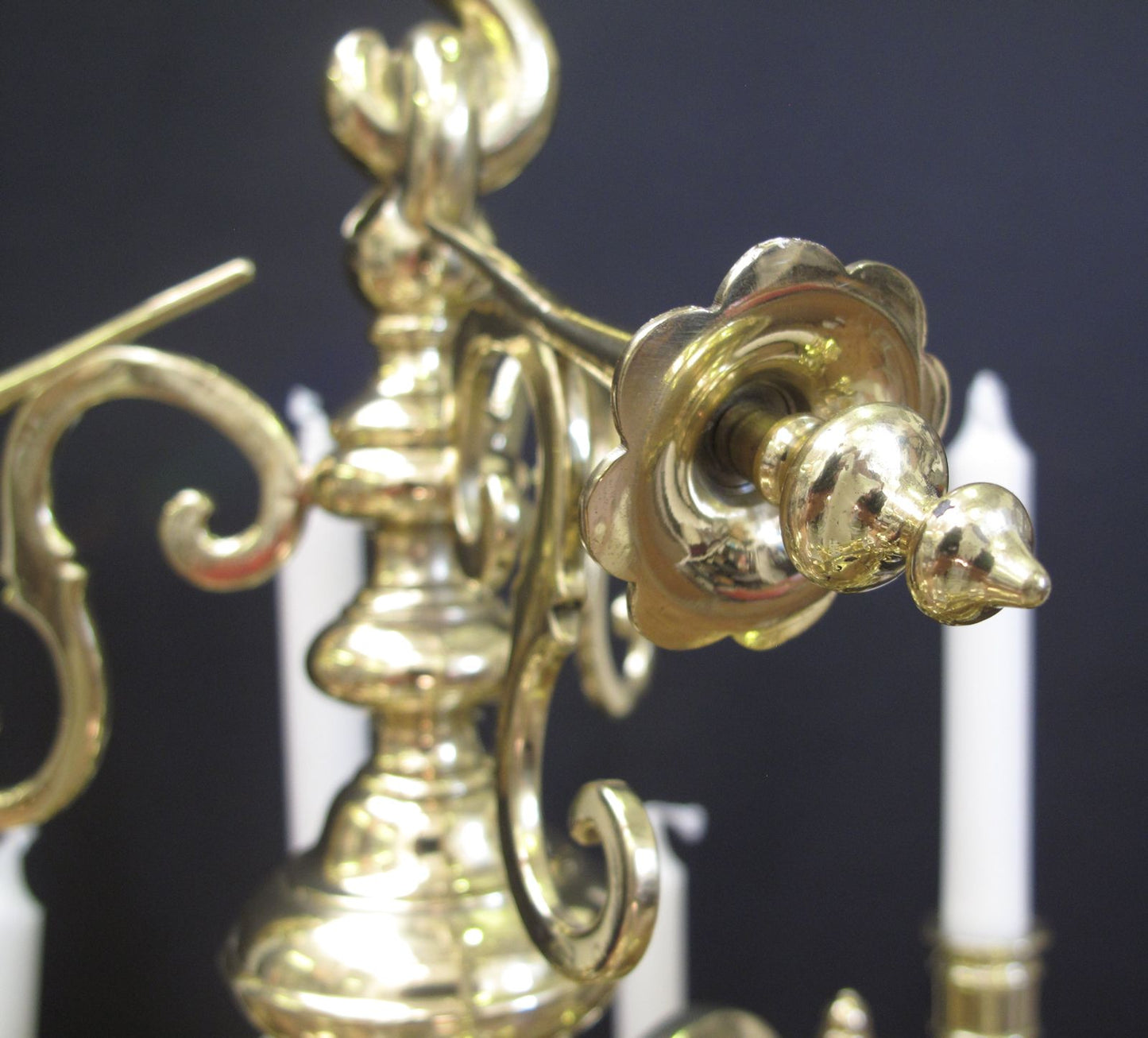 12 Arm Dutch Chandelier, polished and lacquered.