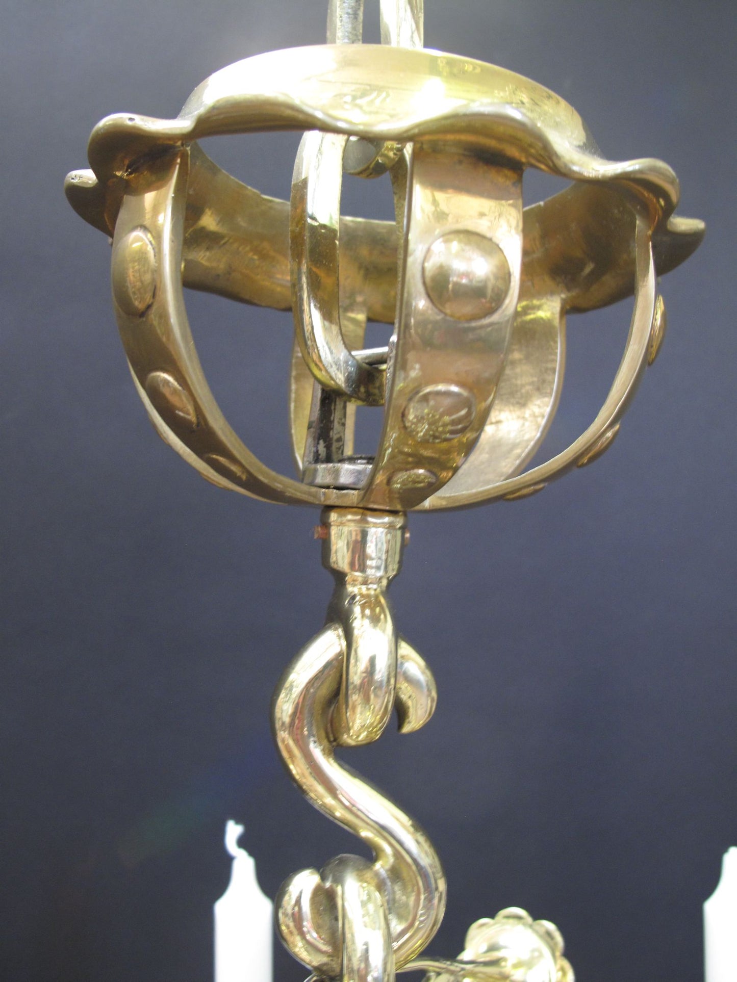 12 Arm Dutch Chandelier, polished and lacquered.