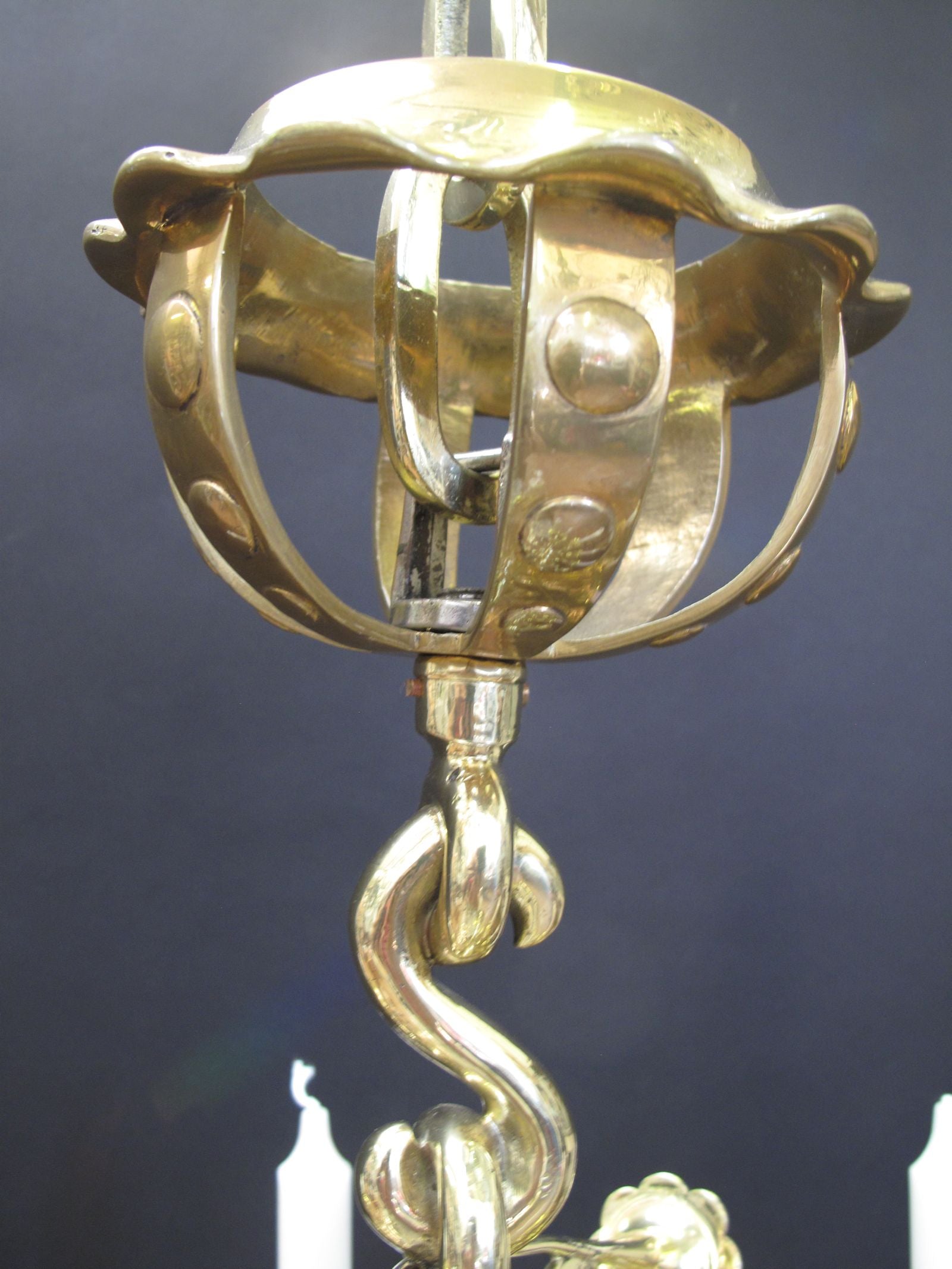 12 Arm Dutch Chandelier, polished and lacquered.