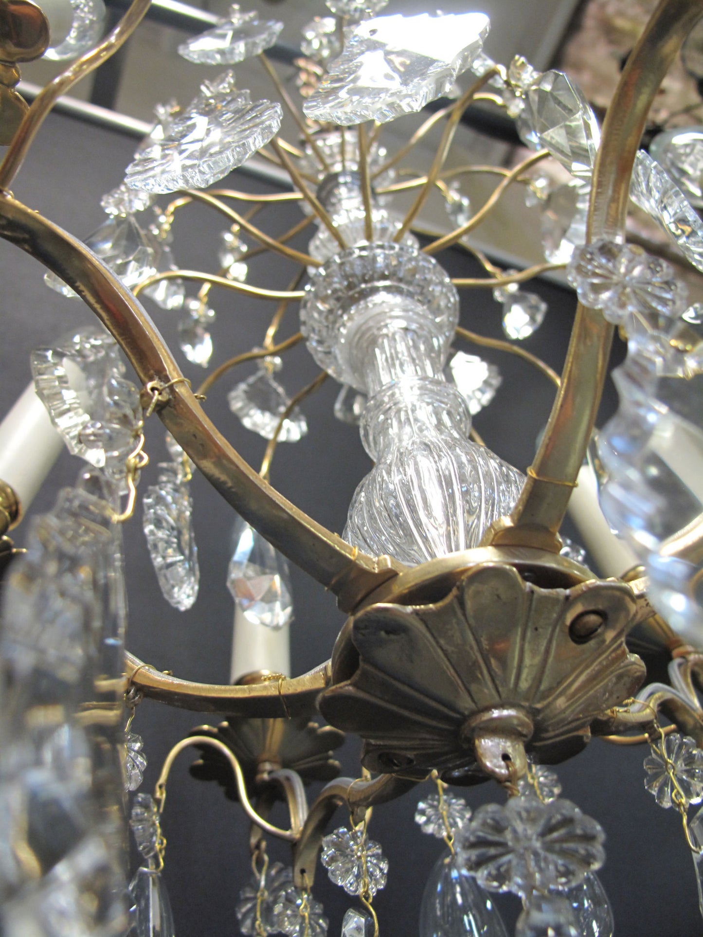 view of brass bottom of chandelier