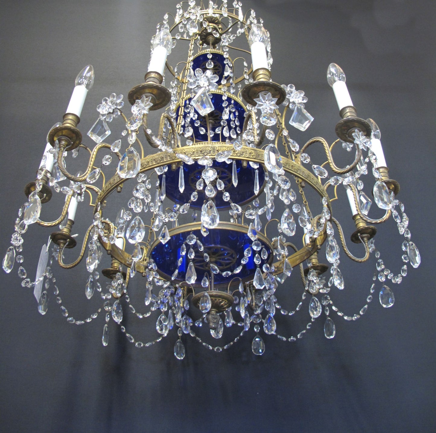 view of chandelier from below