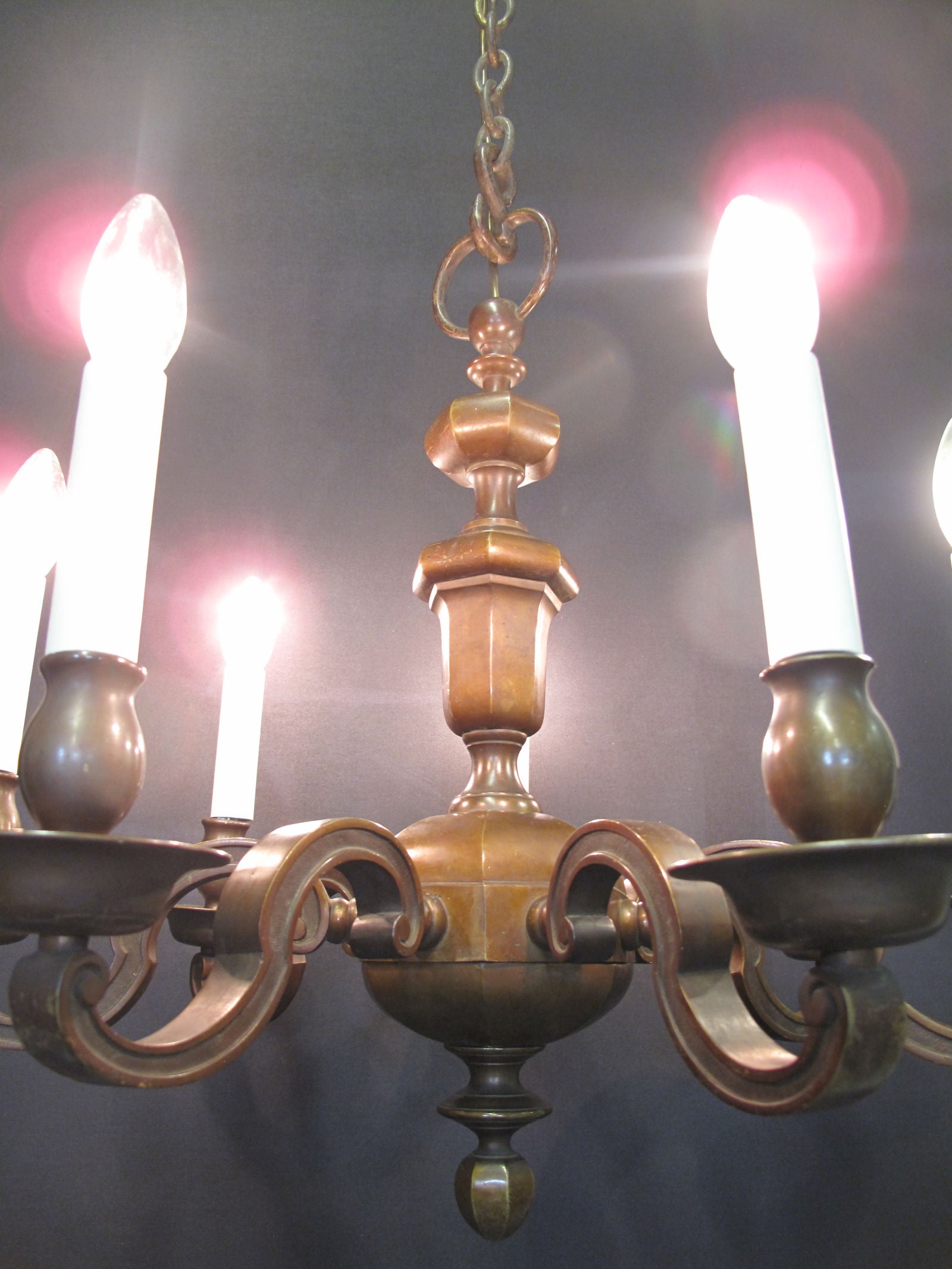 chandelier lit up close in