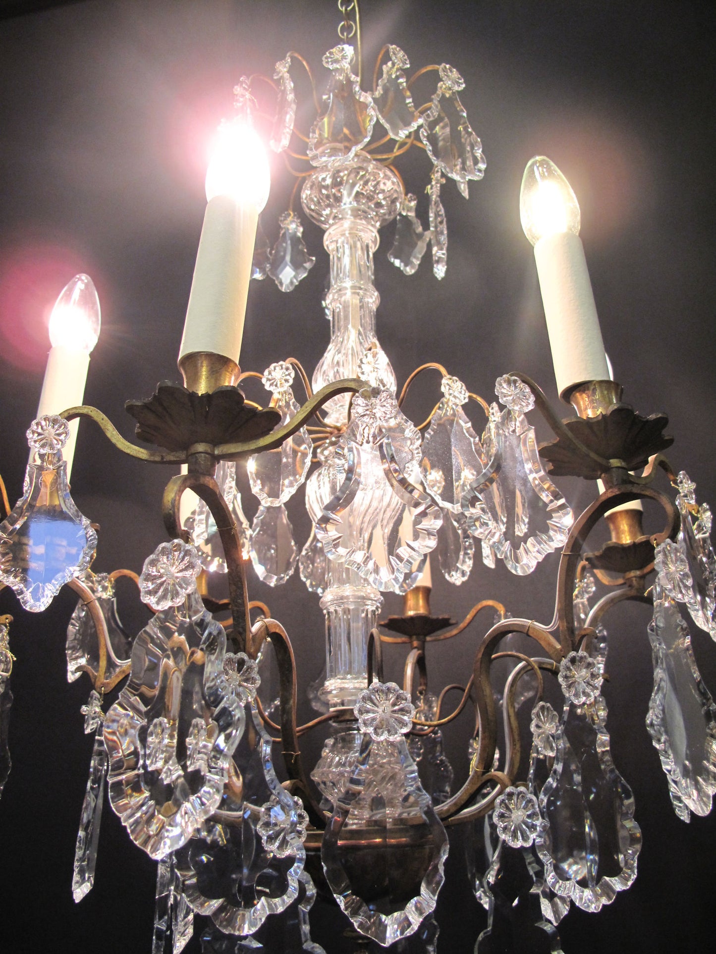 chandelier lit up close in