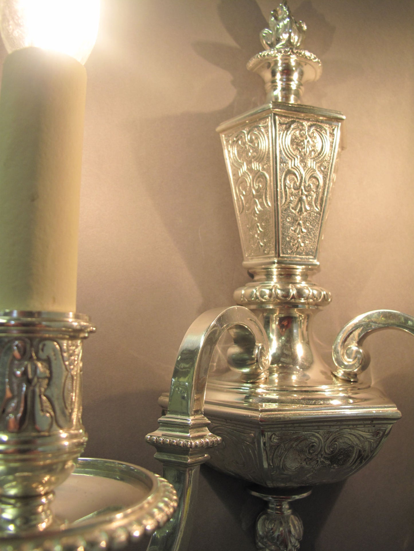 close up with wall light lit