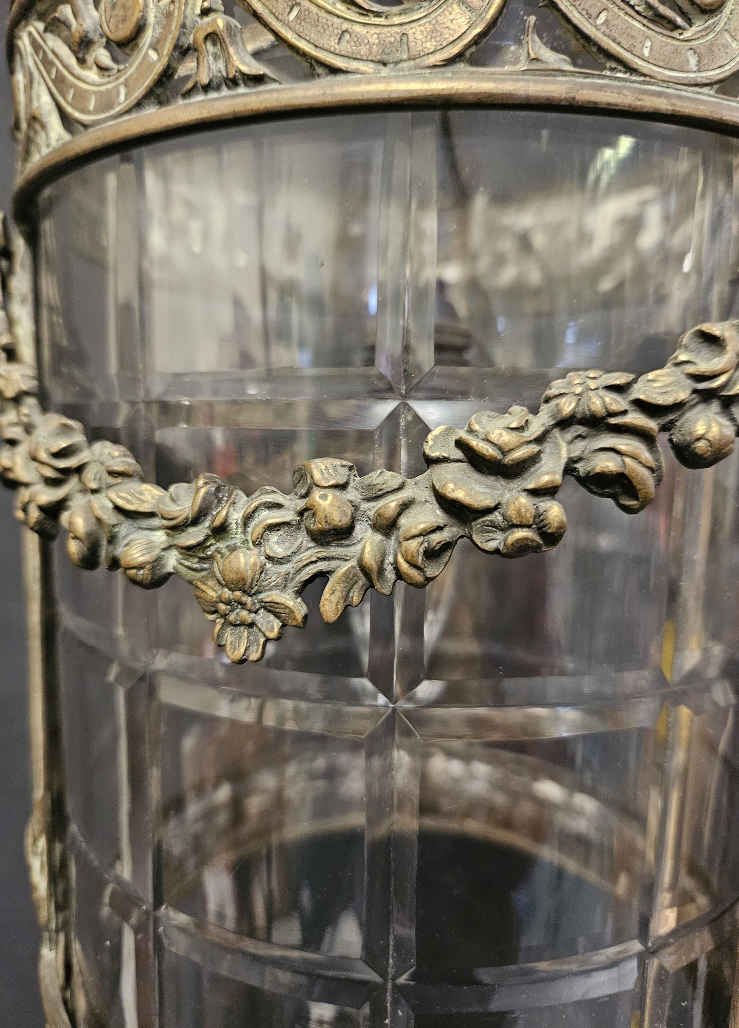 close up of brass swags