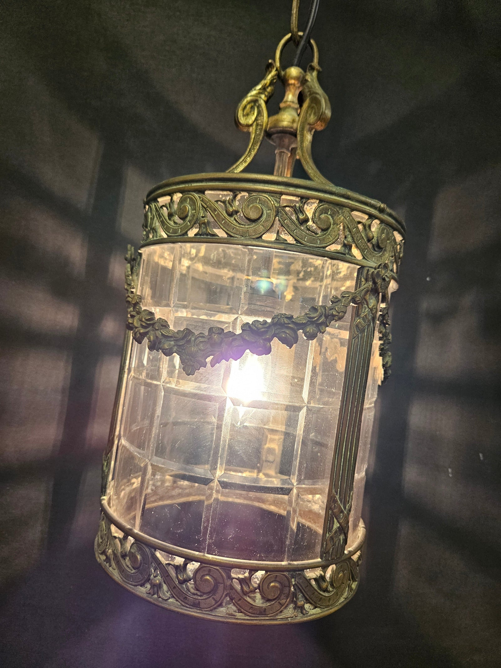 angled view of lantern lit