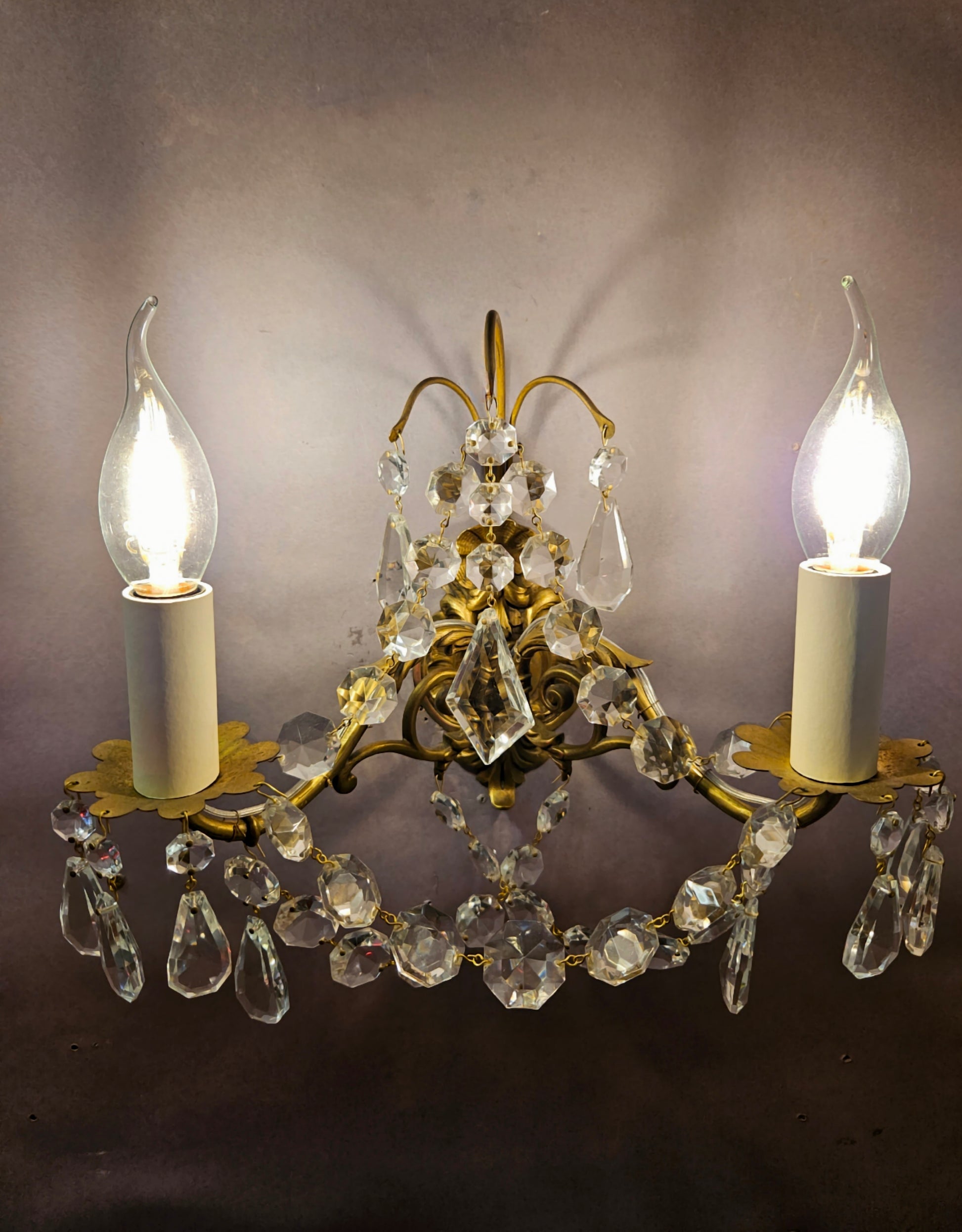 front view of wall light lit