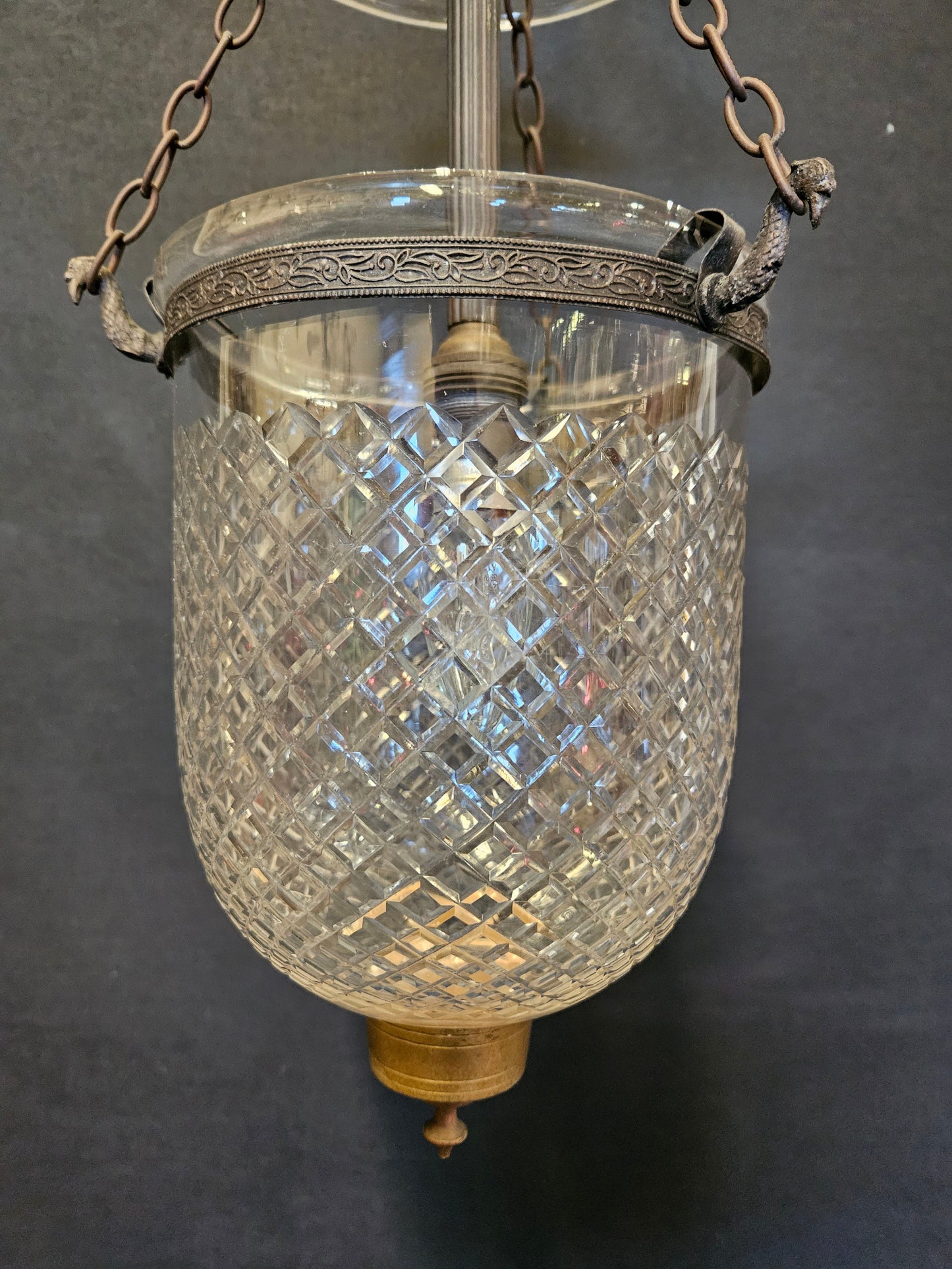 close up view of cut glass globe