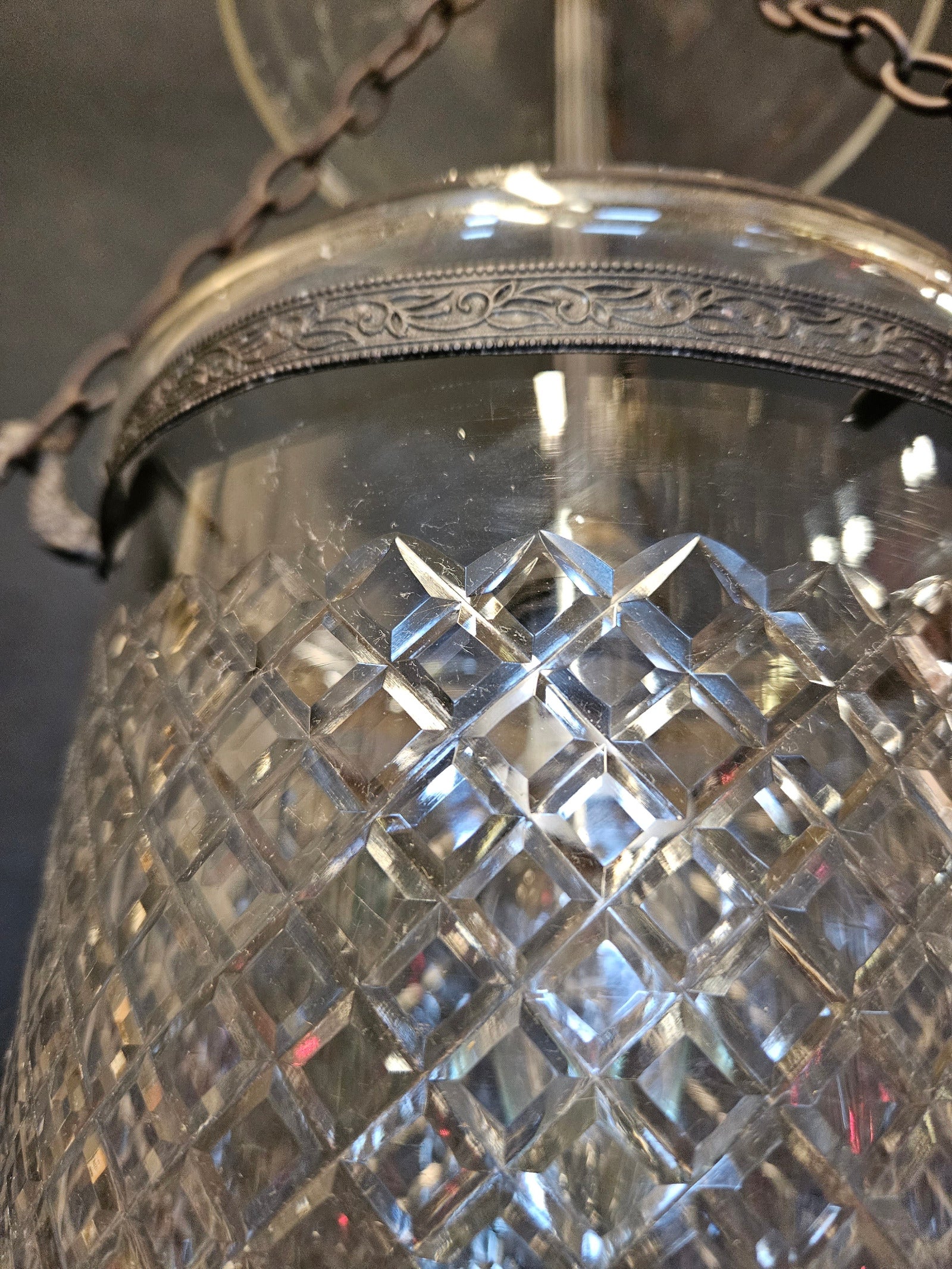 close up view detailing fine glass cutting