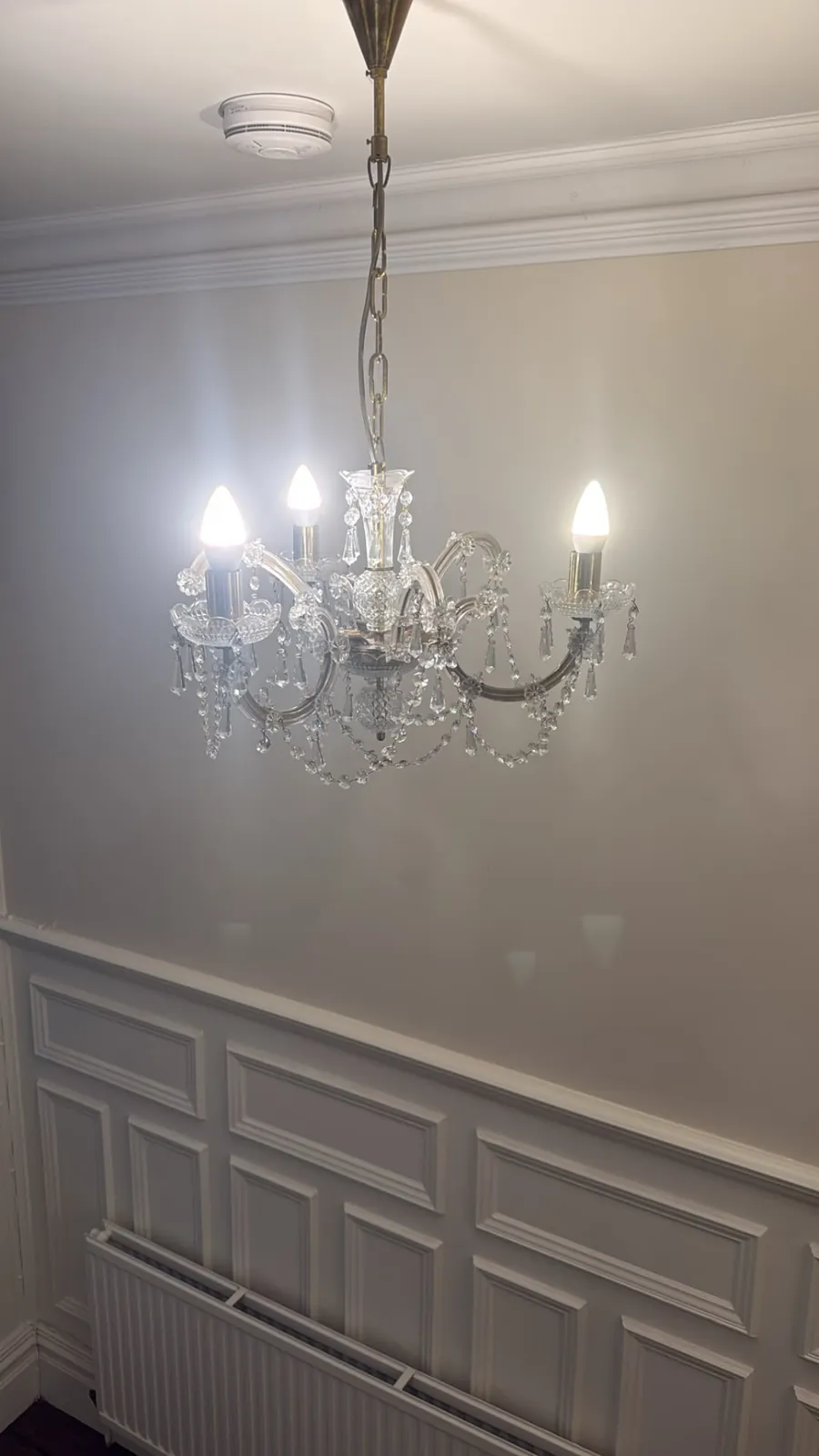 Second Maria Theresa chandelier in Ascot before workshop restoration and re-electrification.