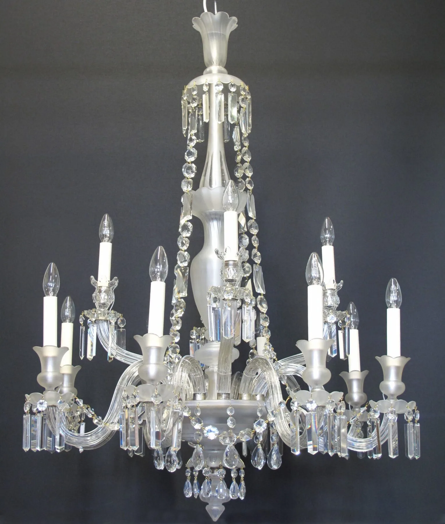 12-Arm Victorian Frosted Chandelier, c. 1850