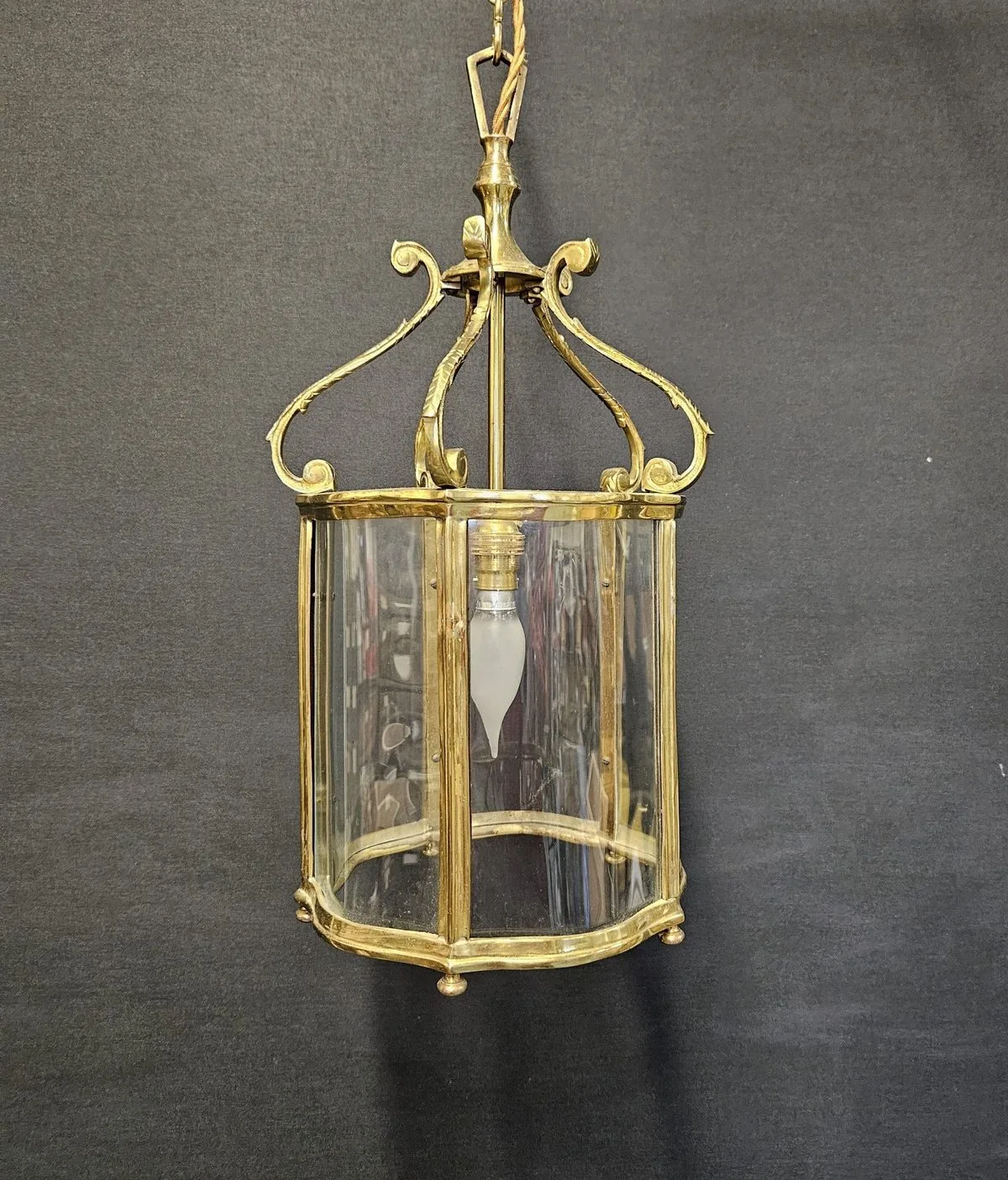 Brass Curved-Glass Lantern, c. 1930