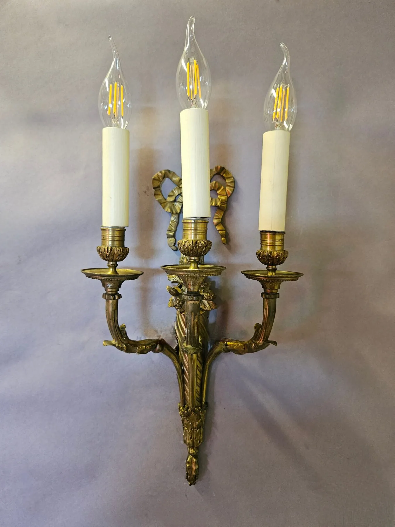 Pair Of 3-Arm Bow & Wreath Wall Lights, c. 1930