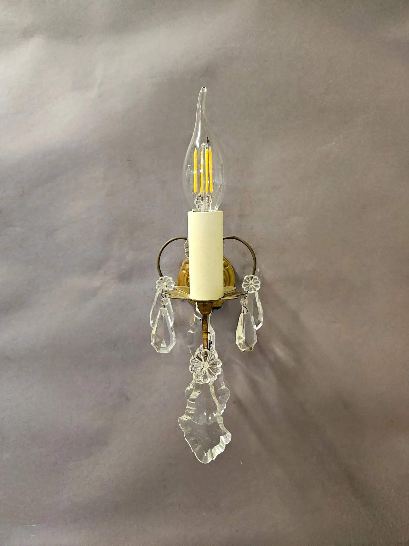Set Of Four Single-Arm Brass & Glass Wall Lights, c. 1920