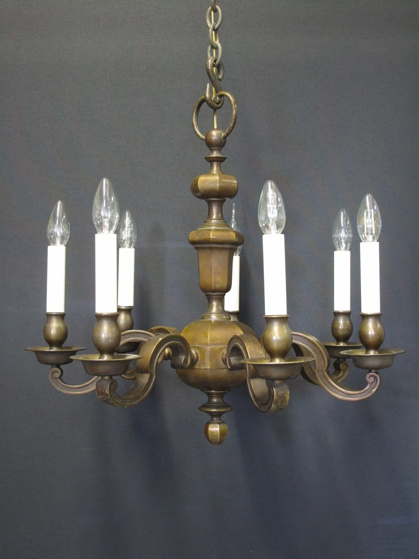 7-Arm Cast Brass Chandelier, c. 1920