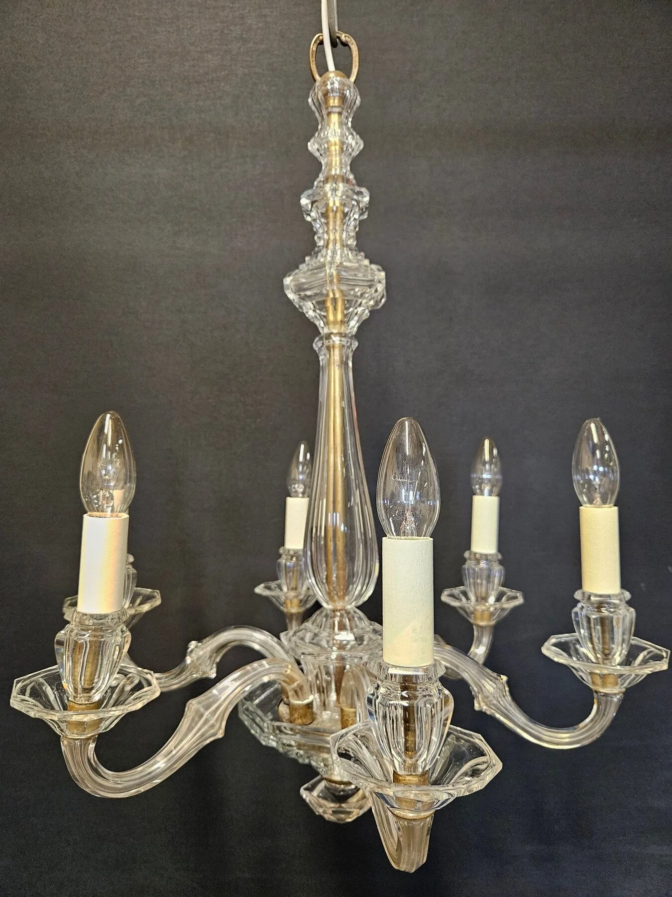 6-Arm Burt, Escaré & Denelle Glass Chandelier, c. 1930