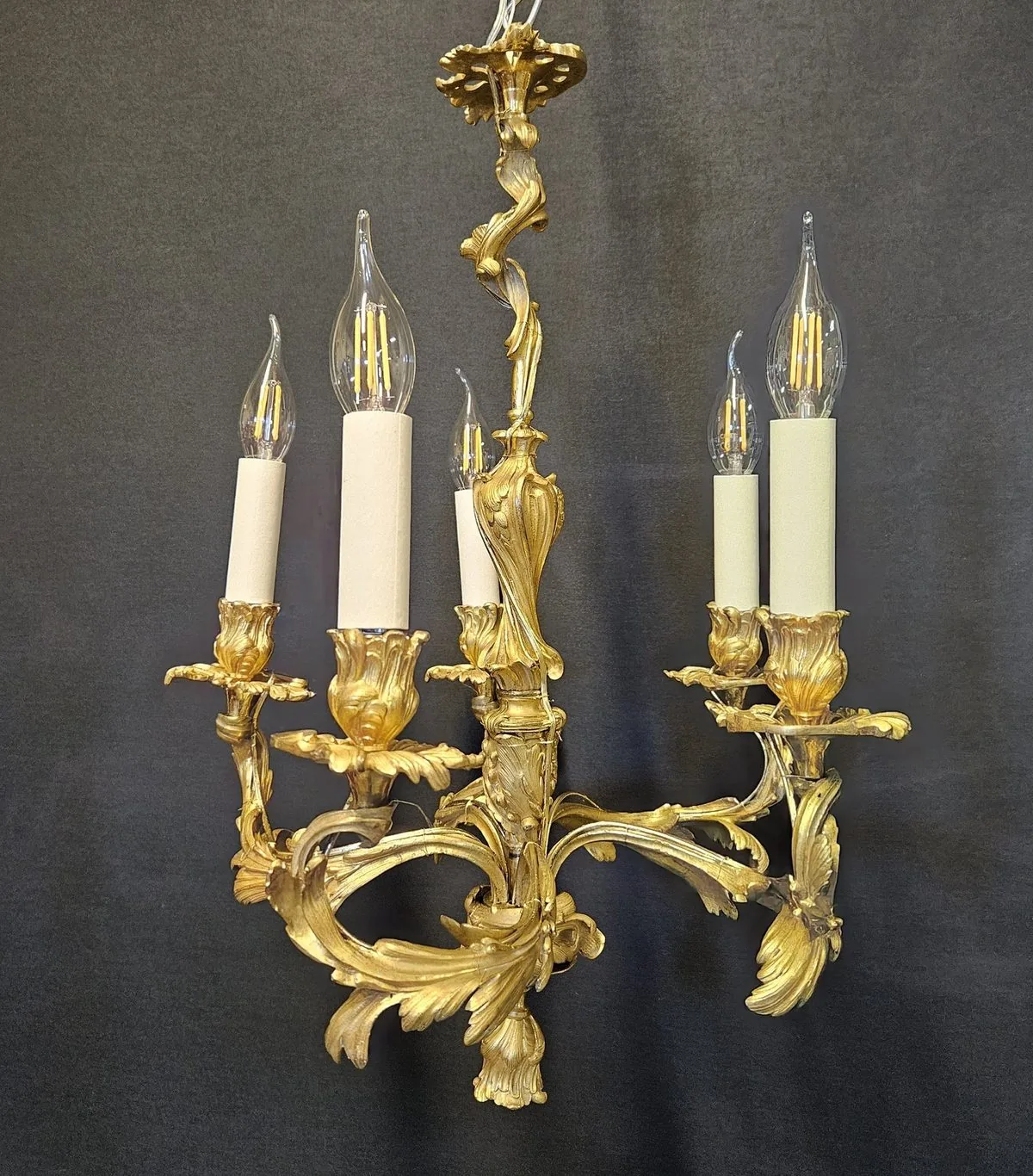 Pair Of 5-Arm Rococo Chandeliers, c. 1880