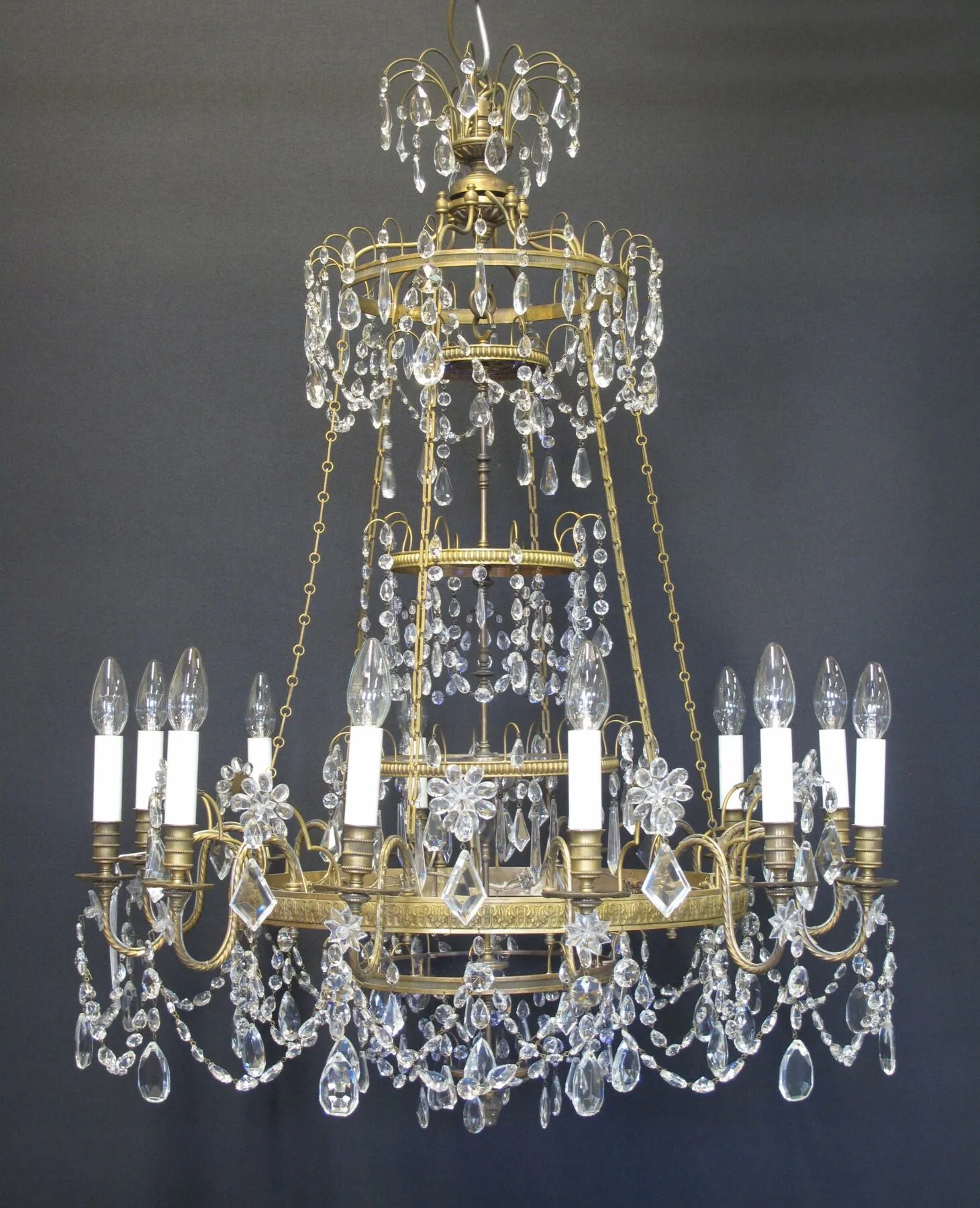 12-Arm Gilt & Crystal Chandelier, c. 1900