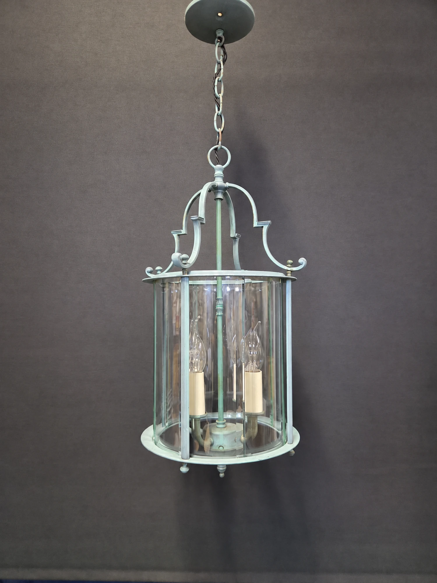 Round Green Lantern with Curved Bevelled Glass, c. 1930
