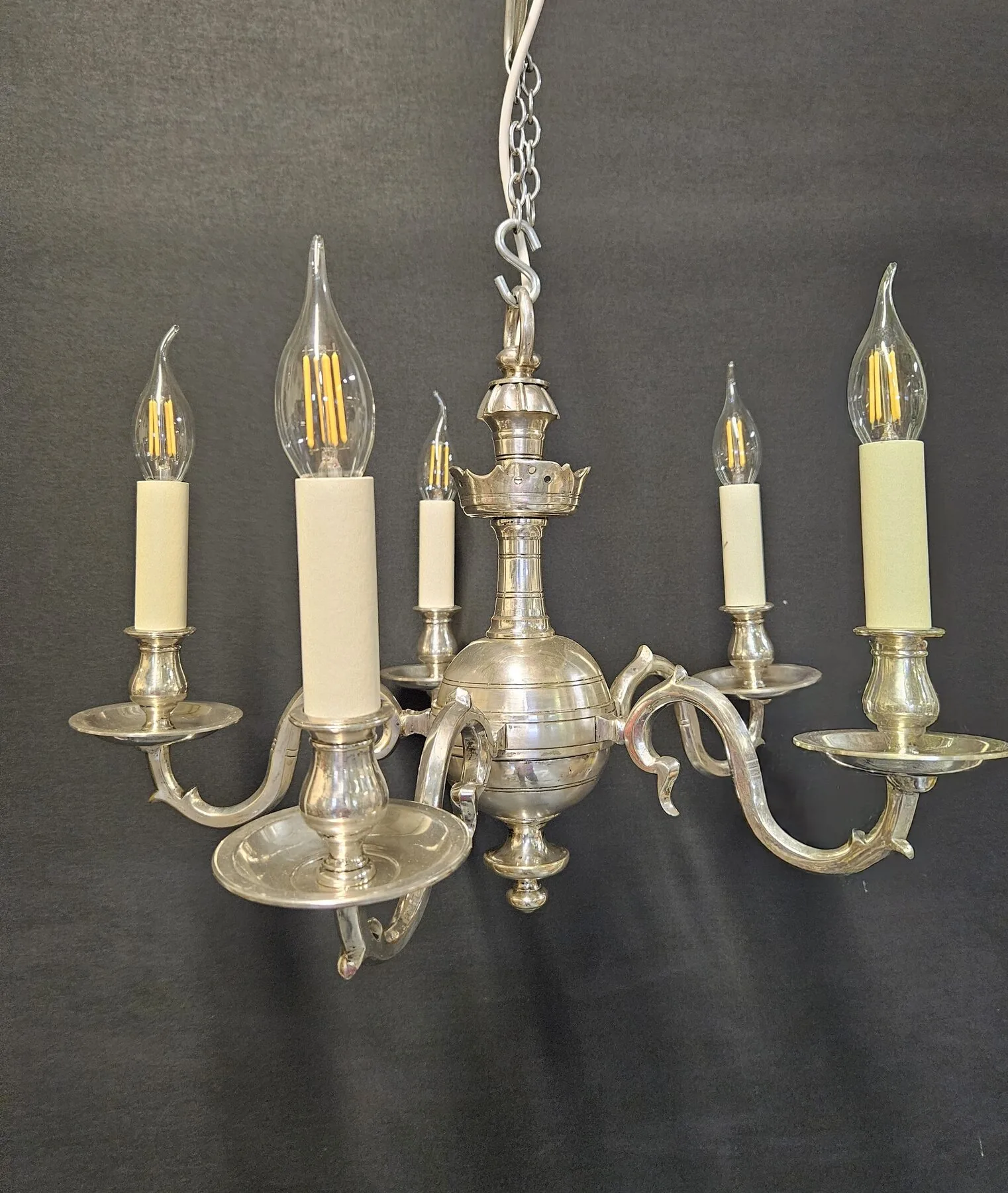 5-Arm Silver-Plated Chandelier, c. 1930