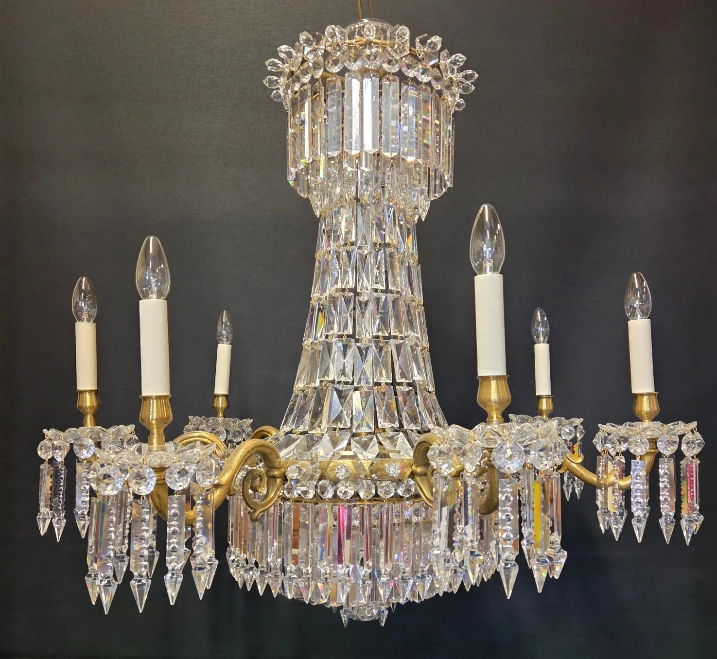 7-Arm Early-Victorian Tent & Tier Crystal Chandelier, c. 1840