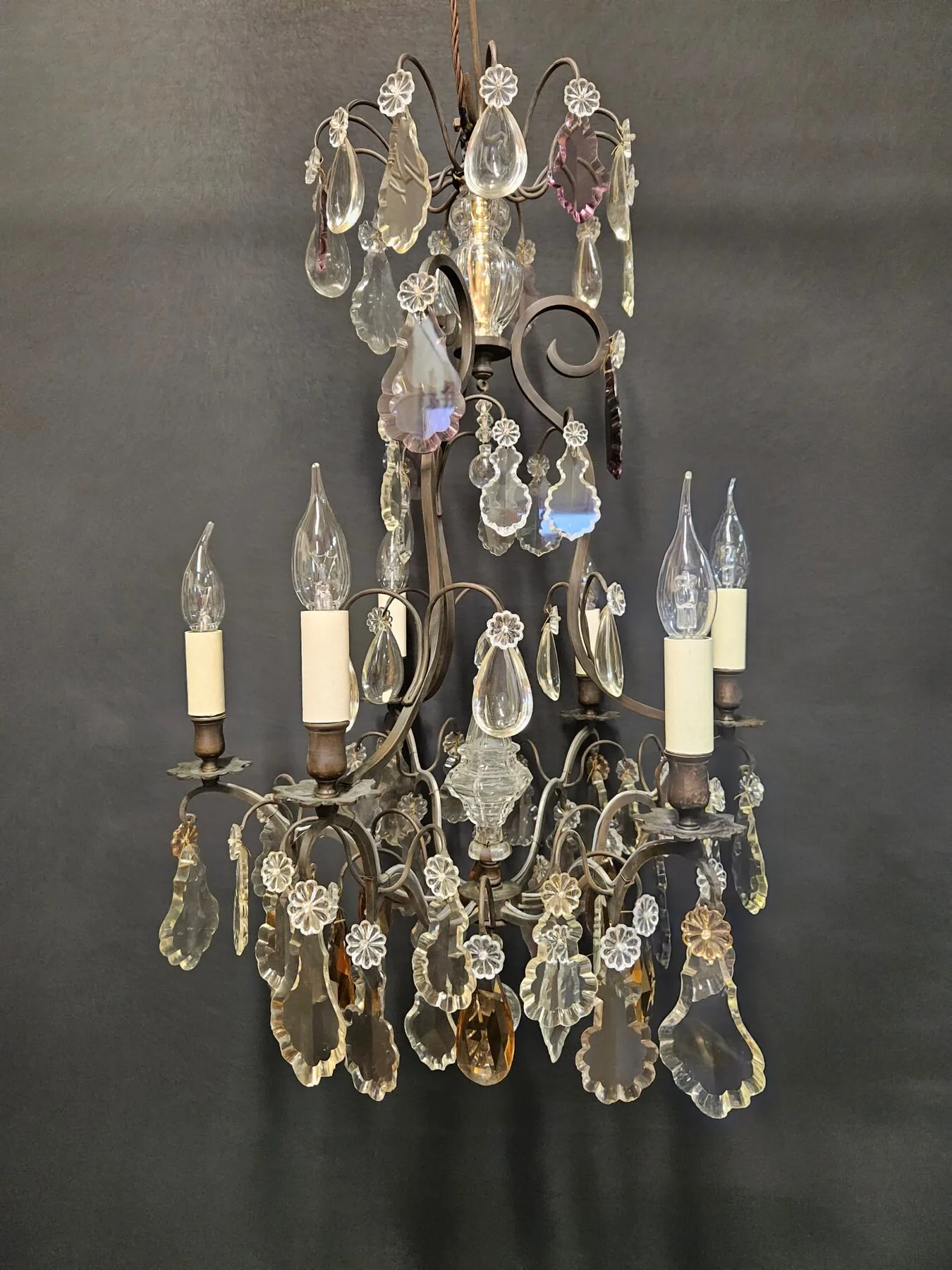 6-Arm French Chandelier With Coloured Glass – view 1