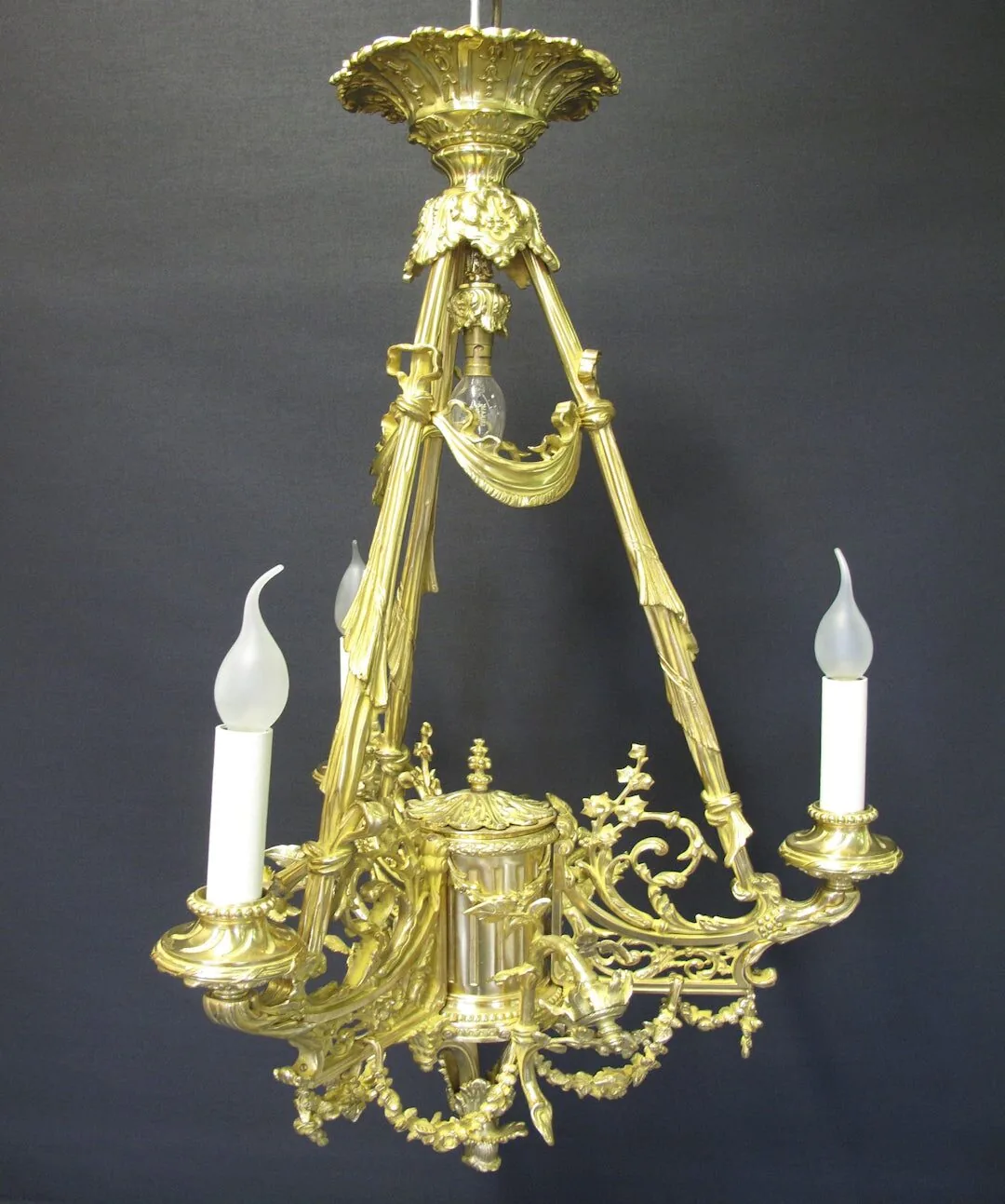 3-Arm Decorative Gilt Chandelier, c. 1900 – view 1