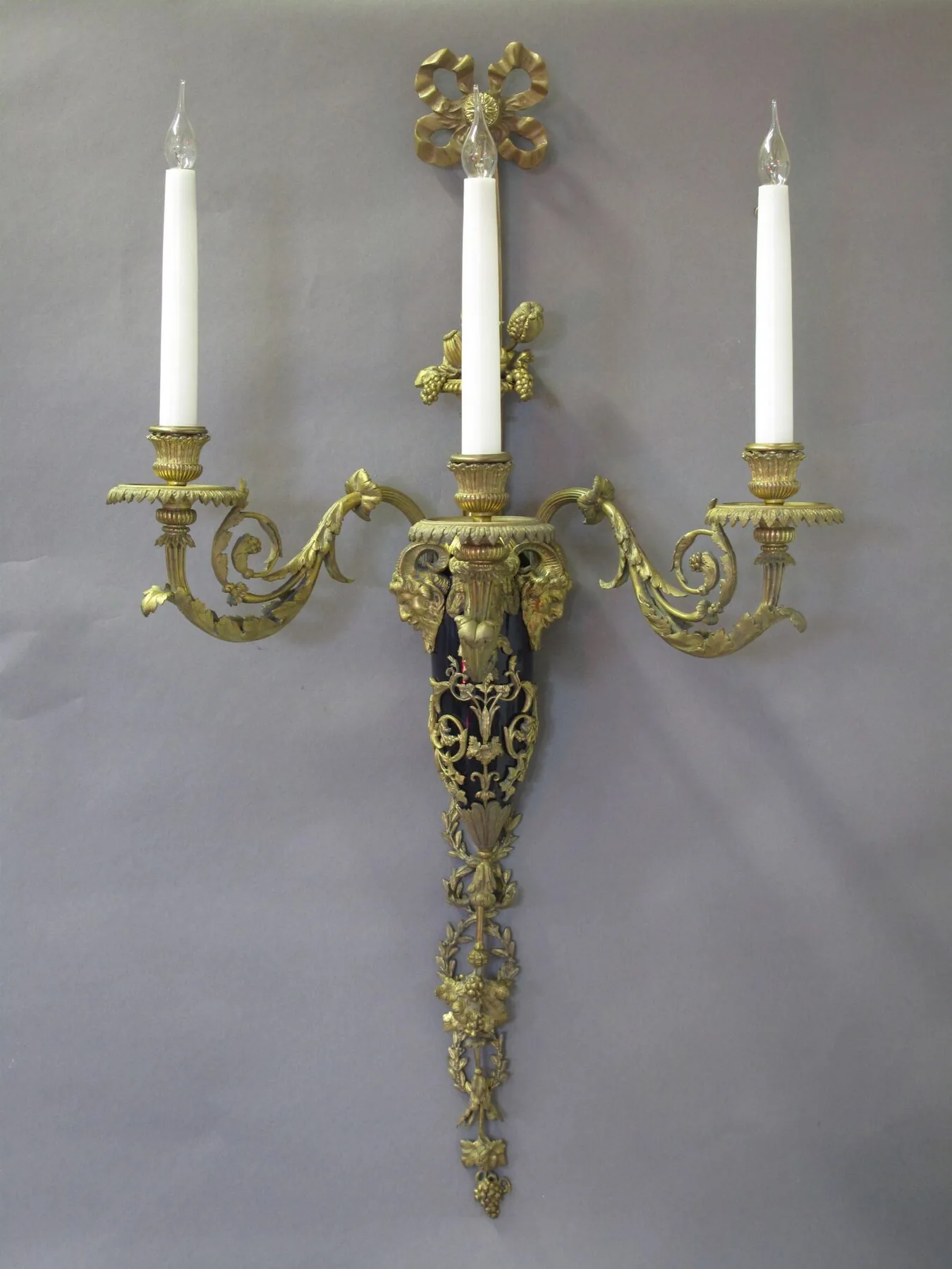 Pair of 3-Arm Louis XVI-Style Ormolu Wall Lights, c. 1920