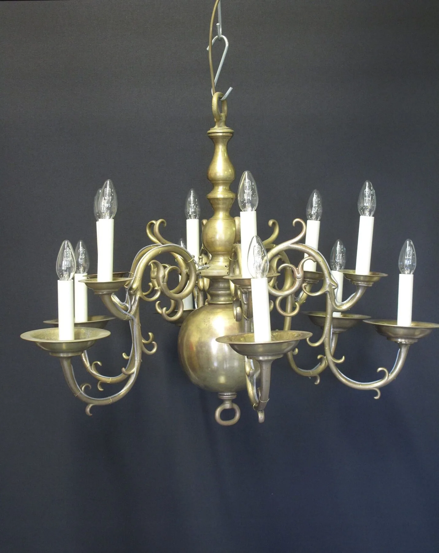 6-Arm & 12-Light Dutch-Style Chandelier, c. 1880 – view 1