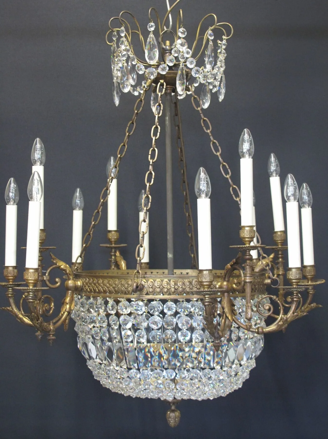 12-Light Ormolu & Crystal Chandelier, c. 1910 – view 1