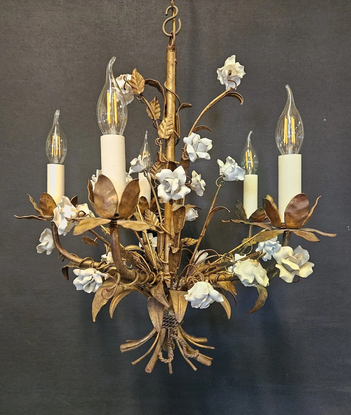 5-Arm Painted Iron Chandelier, c. 1950
