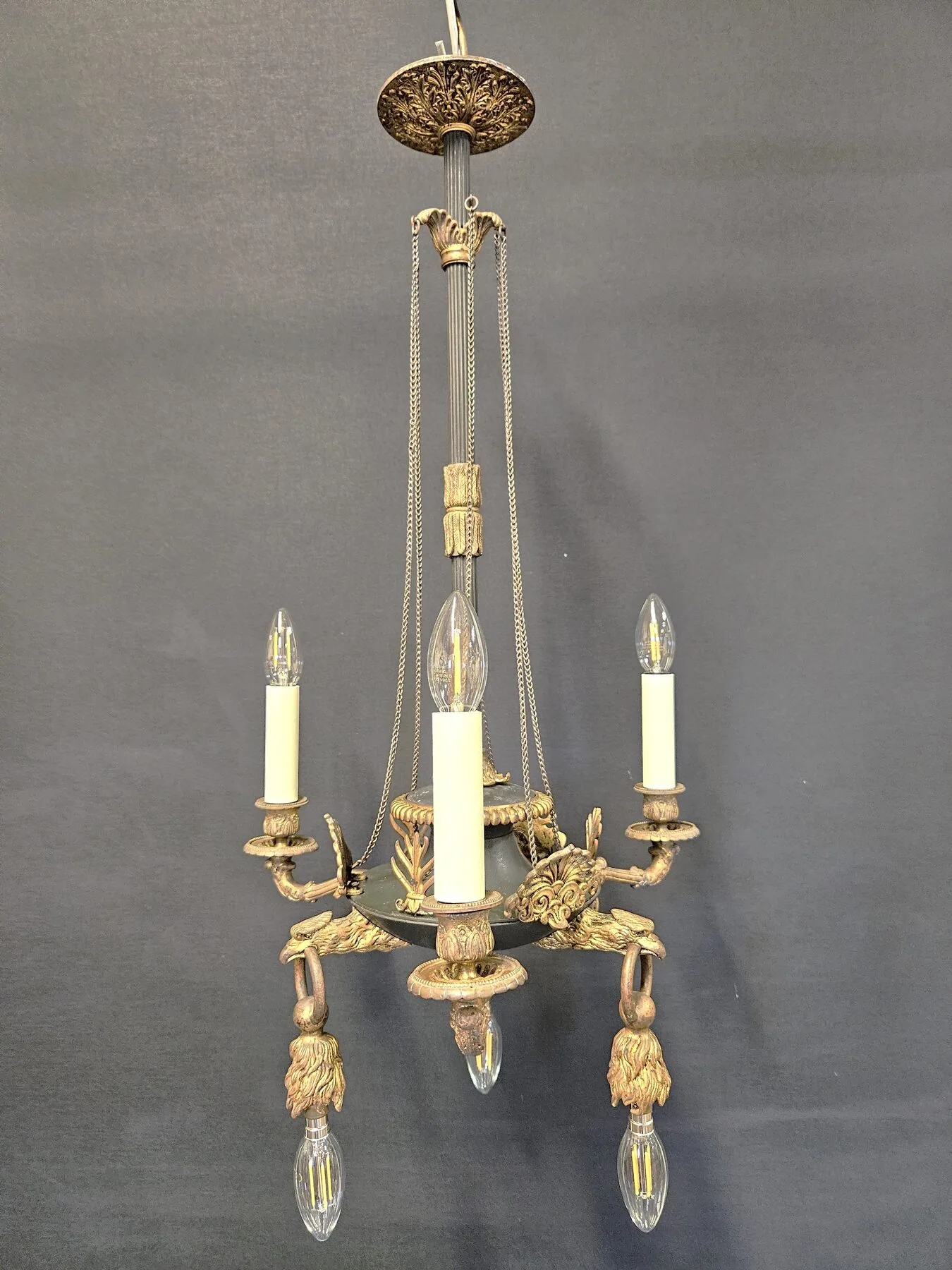 3-Arm French Empire Chandelier, c. 1920