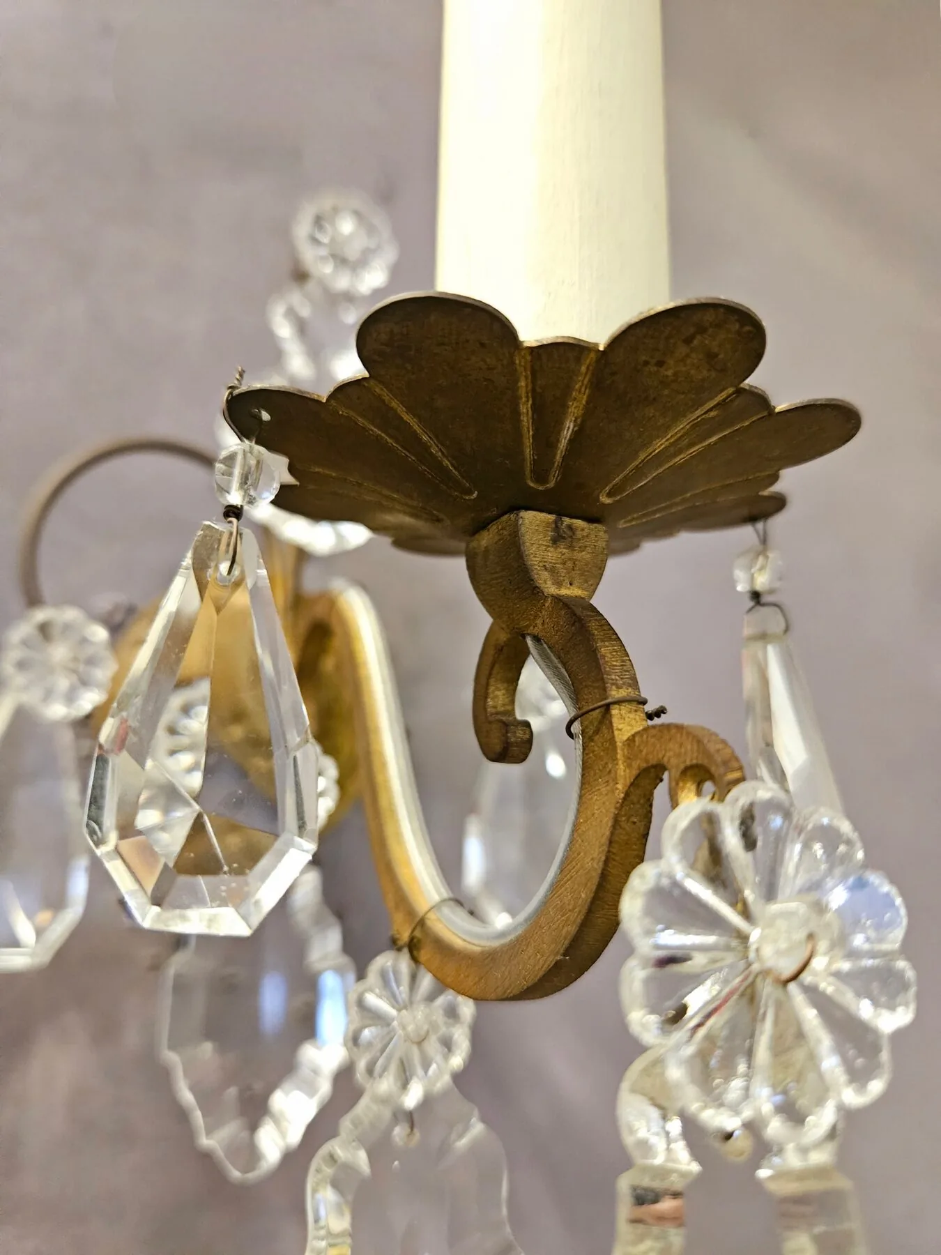 Set Of Four Single-Arm Brass & Glass Wall Lights, c. 1920 – view 2