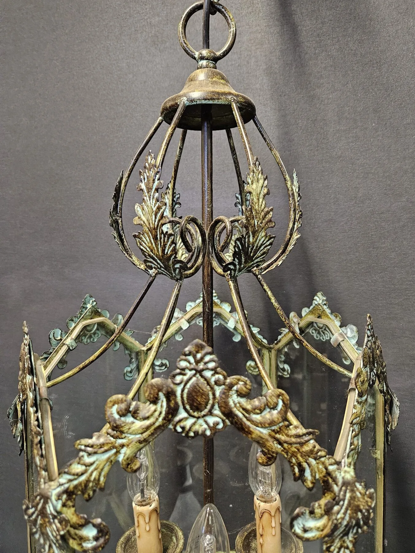 Hexagonal Green Filigree Lantern, c. 1970 – view 2