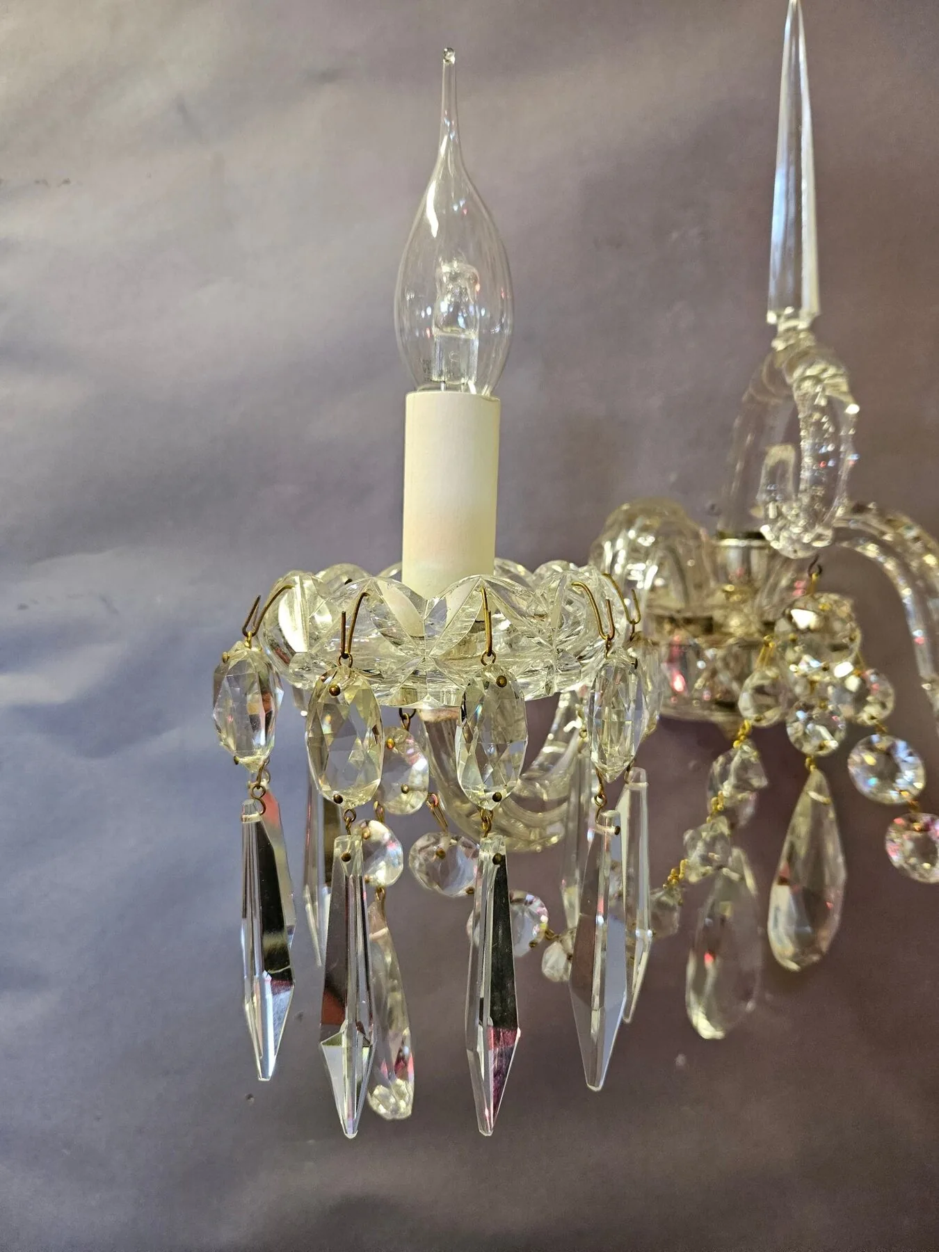 Pair of Early-Victorian Cut-Glass 2-Arm Wall Lights, c. 1840 – view 2