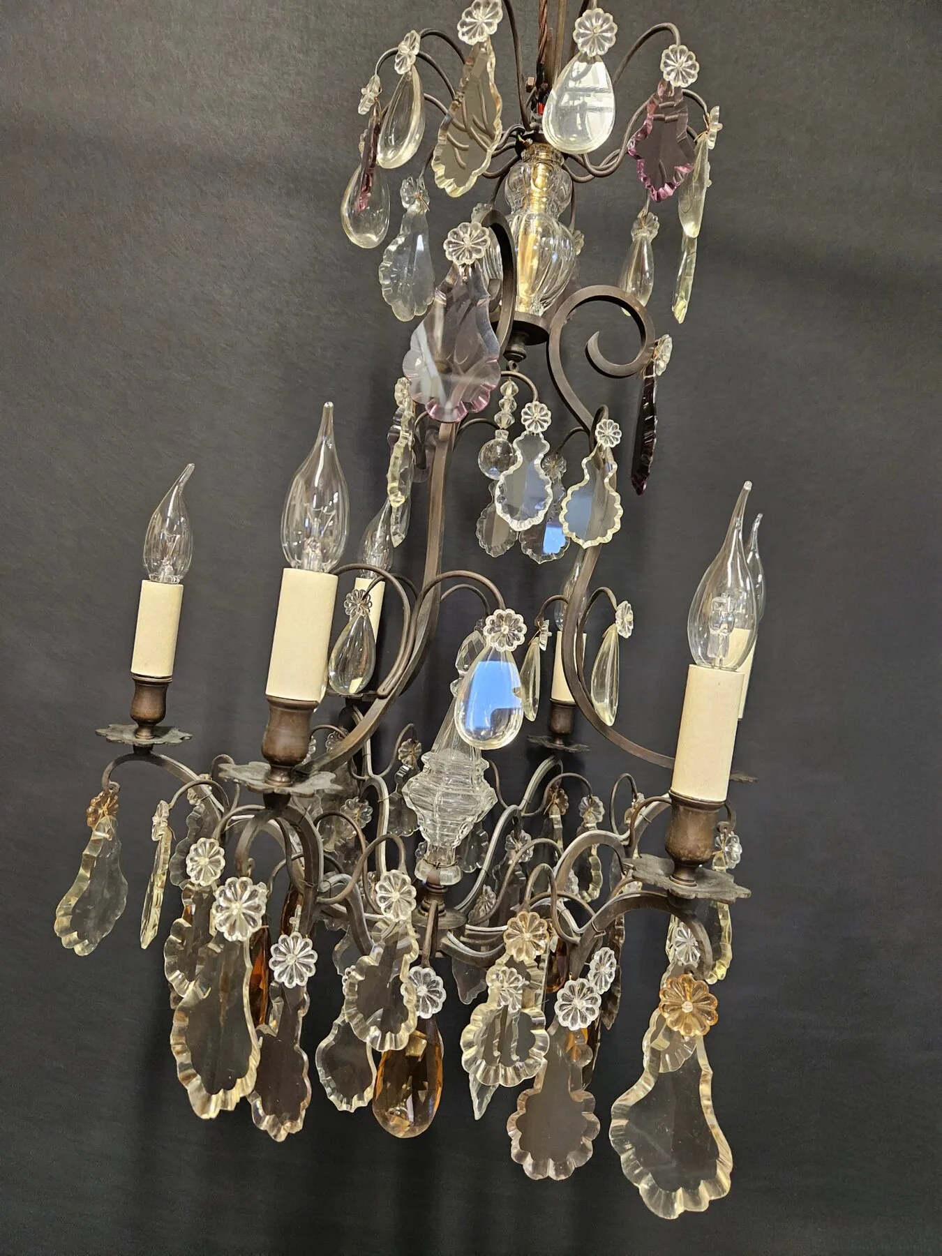 6-Arm French Chandelier With Coloured Glass – view 2