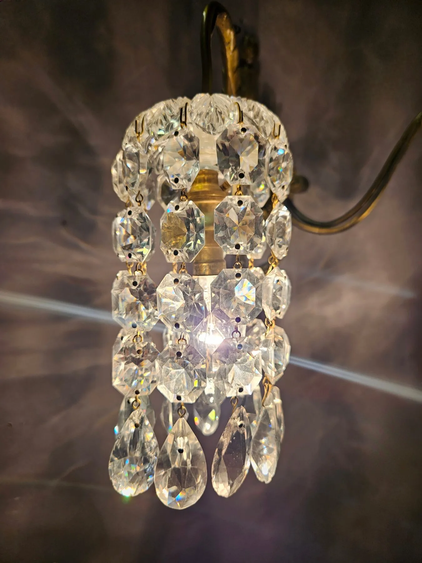 Pair of 2-Arm Wall Lights With Cut-Glass Strings & Medallions, c. 1910 – view 2