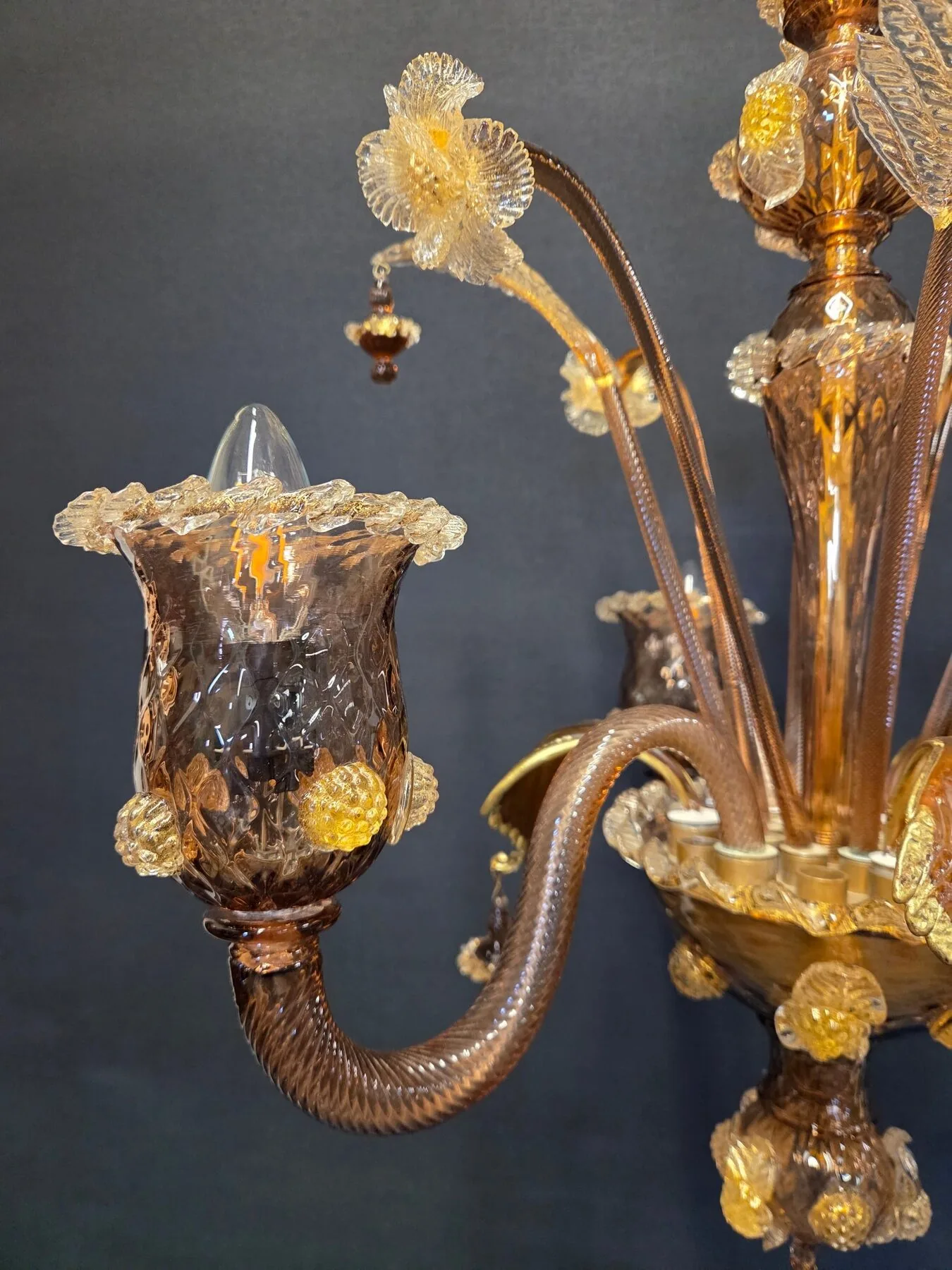 3-Arm Coffee-Coloured Venetian Glass Chandelier, c. 1950 – view 2